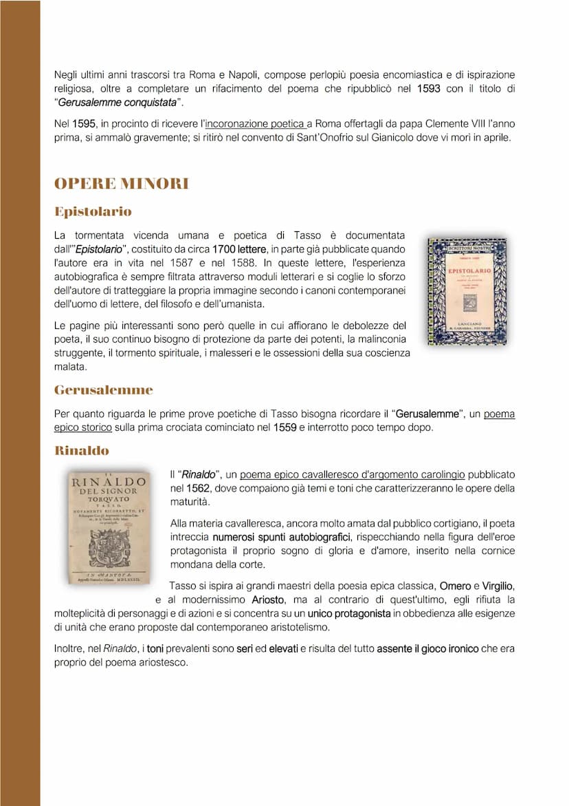 Torquato Tasso
VITA
Torquato Tasso nacque l'11 marzo del 1544 a
Sorrento, in provincia di Napoli, da una nobile
famiglia di origine Bergamas