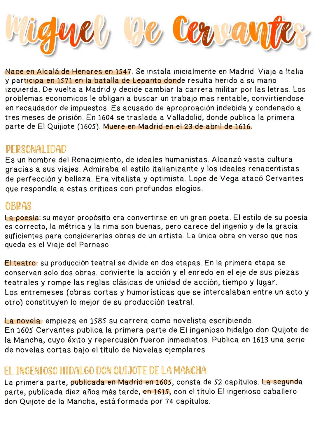 Miguel De Cervantes
Nace en Alcalá de Henares en 1547. Se instala inicialmente en Madrid. Viaja a Italia
y participa en 1571 en la batalla d