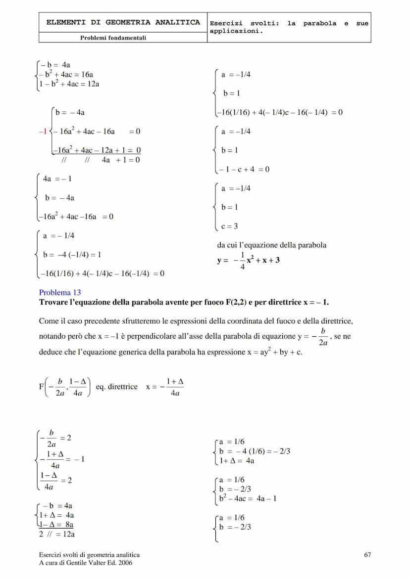 ELEMENTI DI GEOMETRIA ANALITICA
Problemi fondamentali
LA PARABOLA E LE SUE APPLICAZIONI
Problema 1
Determinare l'equazione della parabola di