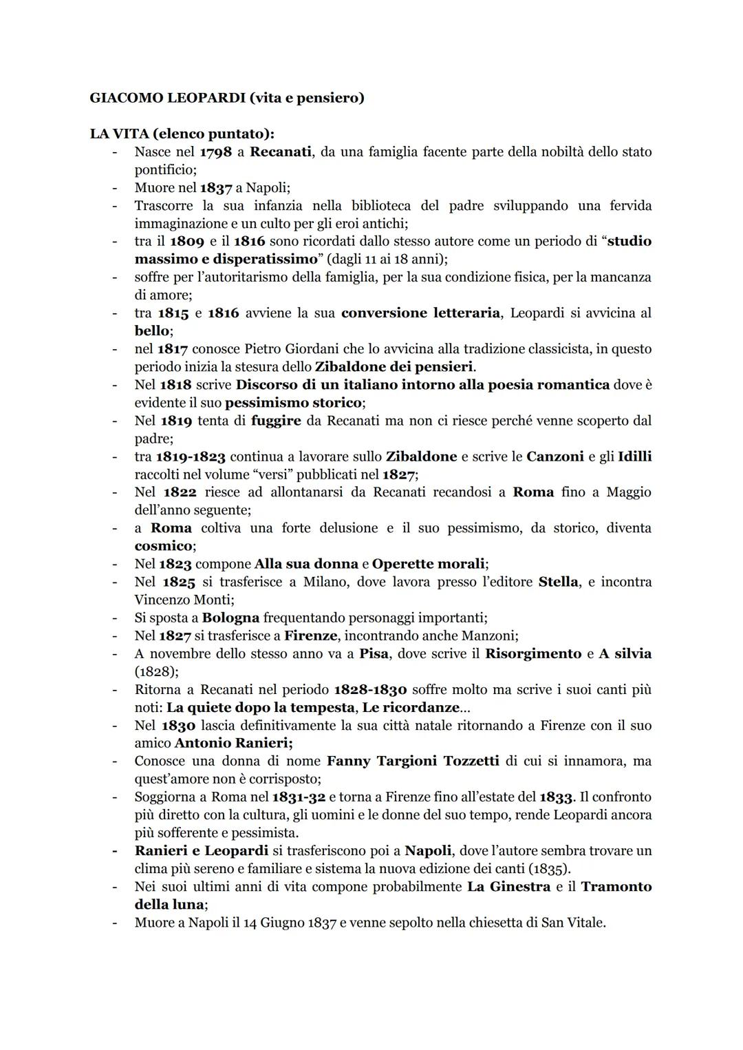 GIACOMO LEOPARDI (vita e pensiero)
LA VITA (elenco puntato):
-
-
-
-
Nasce nel 1798 a Recanati, da una famiglia facente parte della nobiltà 