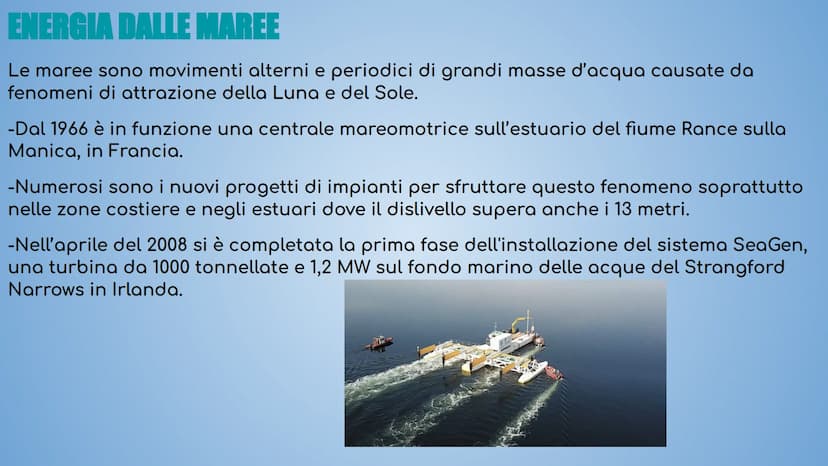 L'ENERGIA IDROELETTRICA E
DALL'OCEANO L'ENERGIA DALL'OCEANO
L'energia dall'oceano è una fonte
inesauribile ma la difficoltà di
sfruttamento 