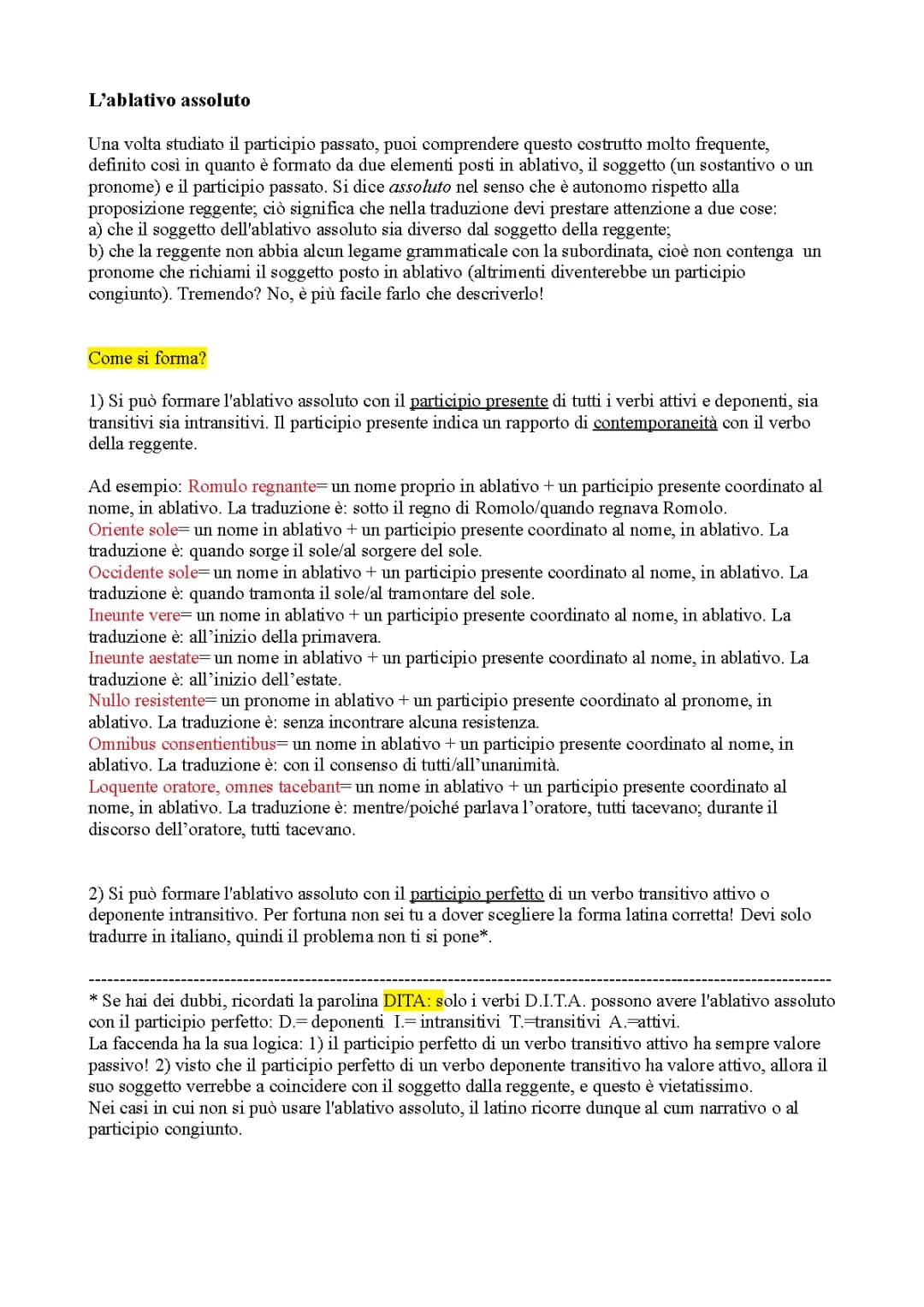 ablativo assoluto latino grammatica 