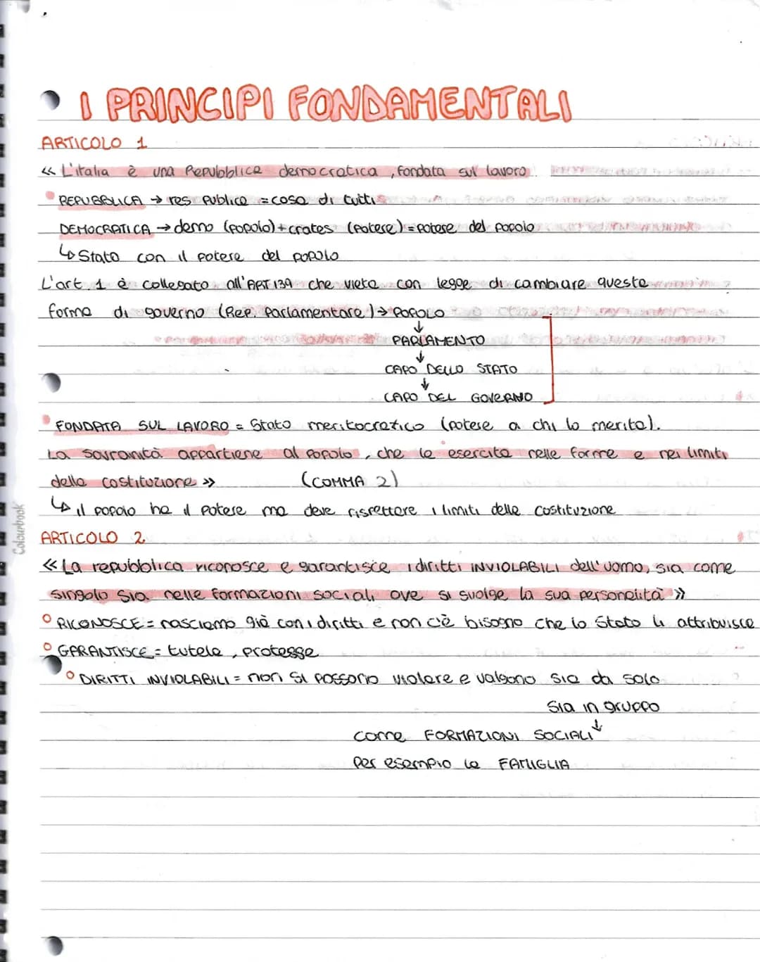 Colourbook
• I PRINCIPI FONDAMENTALI
ARTICOLO 1
<< L'italia è una Repubblica democratica, fondata sul lavoro!
REPUBBLICA → res publice = cos