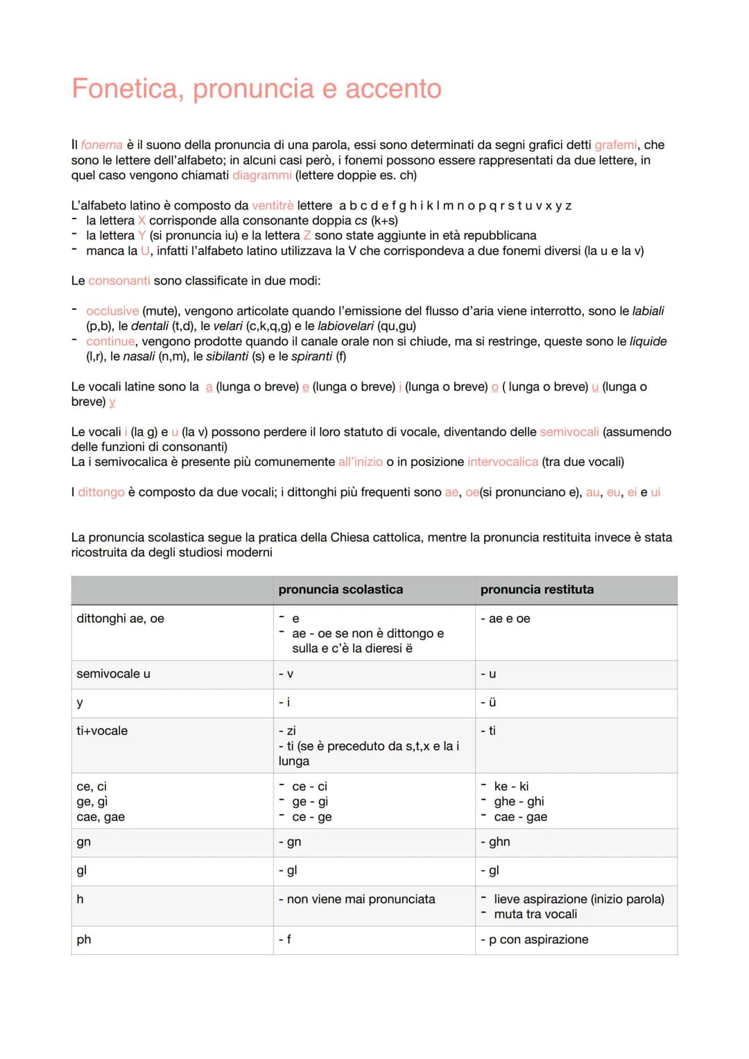 Fonetica, pronuncia e accento
Il fonema è il suono della pronuncia di una parola, essi sono determinati da segni grafici detti grafemi, che
