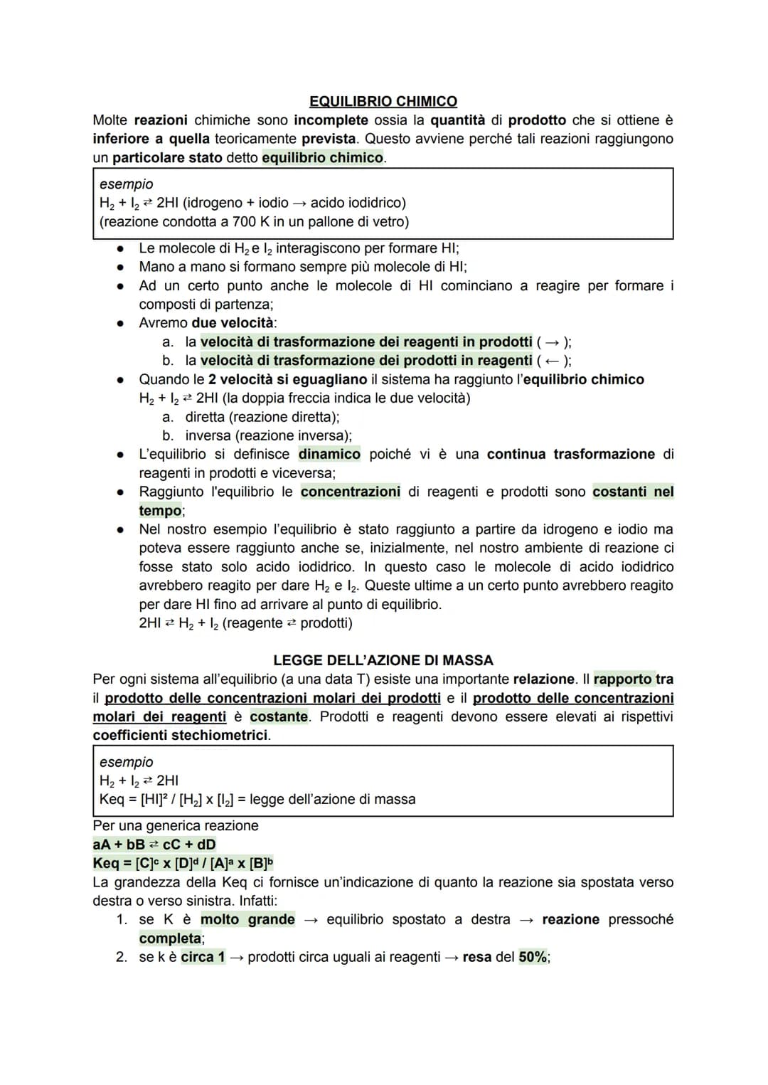 EQUILIBRIO CHIMICO
Molte reazioni chimiche sono incomplete ossia la quantità di prodotto che si ottiene è
inferiore a quella teoricamente pr