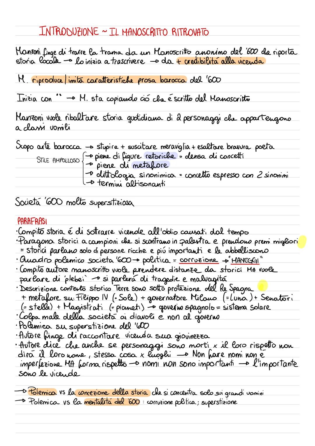 INTRODUZIONE~ IL MANOSCRITTO RITROVATO
Manzoni finge di trarre la trama da un Manoscritto anonimo del '600 che riporta
storia locale.
lo ini