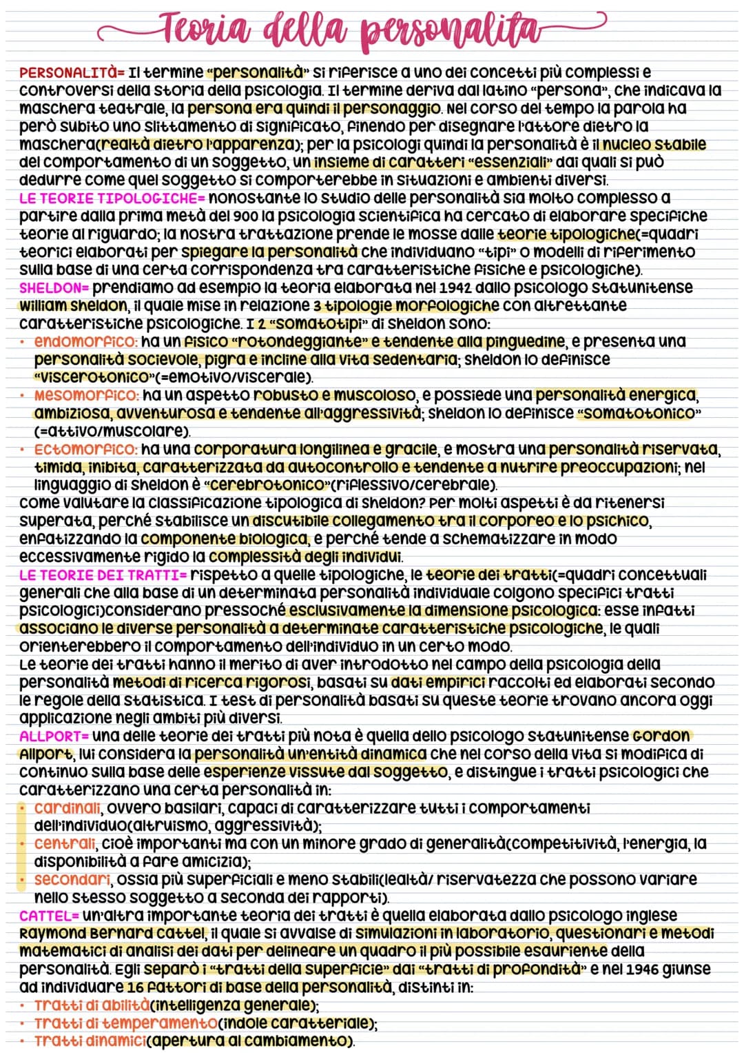 Teoria della personalita
PERSONALITÀ= Il termine "personalità» si riferisce a uno dei concetti più complessi e
controversi della storia dell