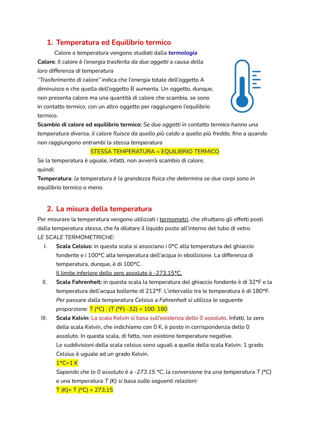 Temperatura e Calore: formule e spiegazione