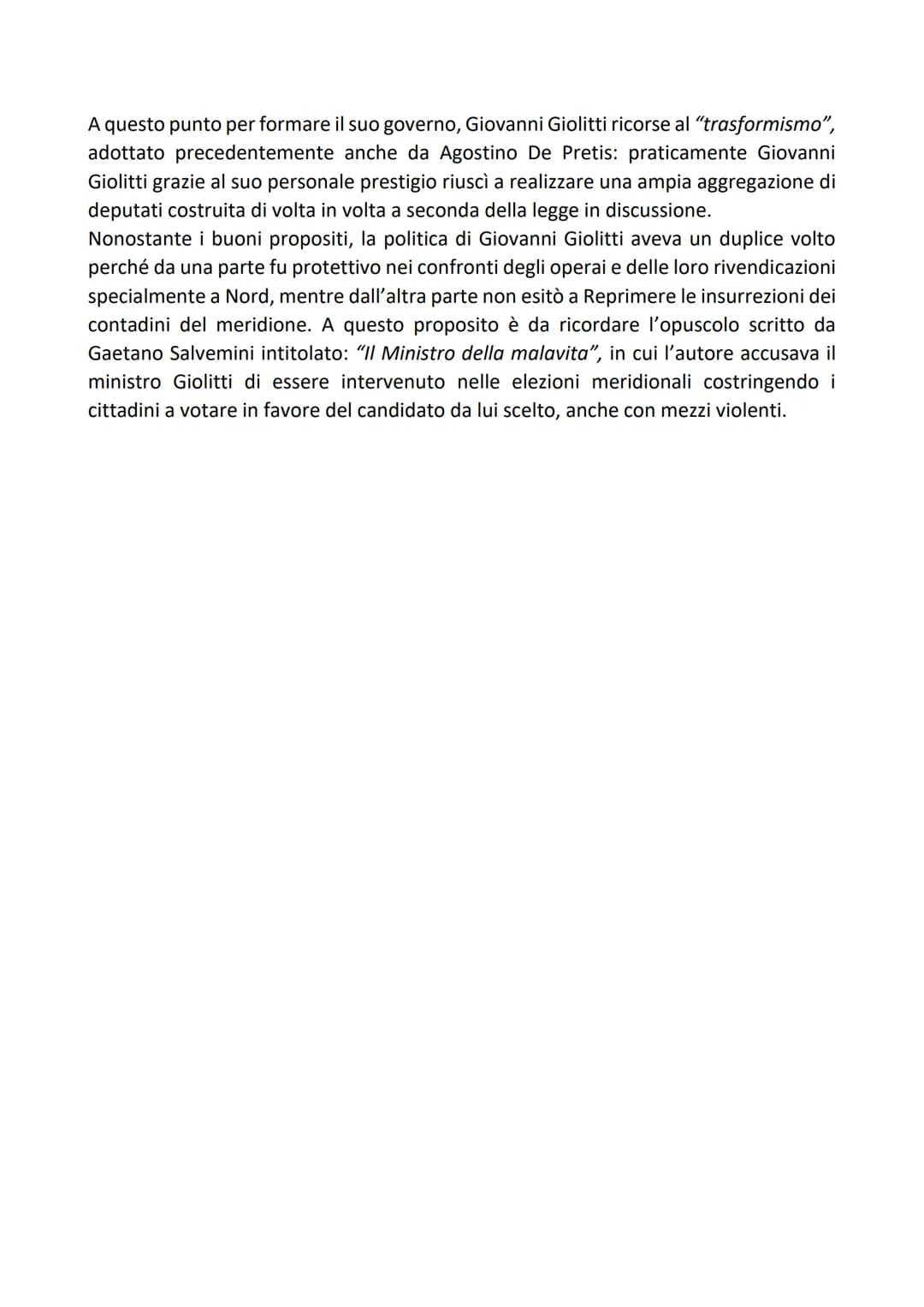 GIOVANNI GIOLITTI
Nel 1898 c'è una rivolta popolare a Milano a causa del rincaro del pane. Il governo
ordina al generale Bava Beccaris di sp