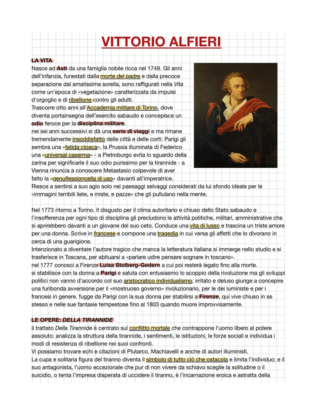 VITTORIO ALFIERI
LA VITA
Nasce ad Asti da una famiglia nobile ricca nel 1749. Gli anni
dell'infanzia, funestati dalla morte del padre e dall