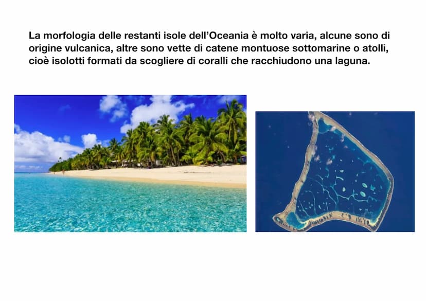 L'Oceania
L'Oceania è un continente insulare, infatti è composto solo da isole, situate
tra l'Oceano indiano e l'Oceano
pacifico. L'isola pi
