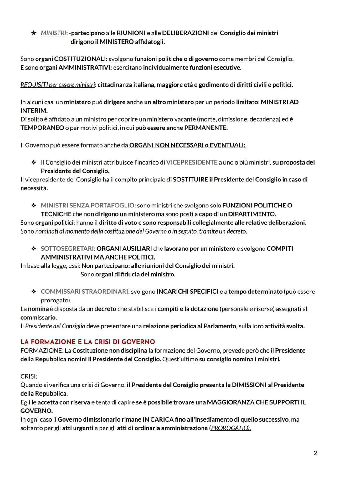 GOVERNO
E' un ORGANO COSTITUZIONALE, INDIPENDENTE E AUTONOMO, ma deve avere la FIDUCIA del
parlamento. A capo del POTERE ESECUTIVO e svolge 