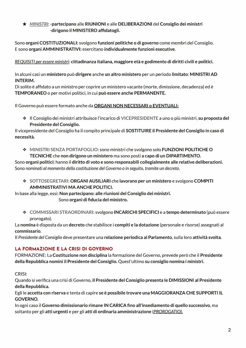 GOVERNO
E' un ORGANO COSTITUZIONALE, INDIPENDENTE E AUTONOMO, ma deve avere la FIDUCIA del
parlamento. A capo del POTERE ESECUTIVO e svolge 