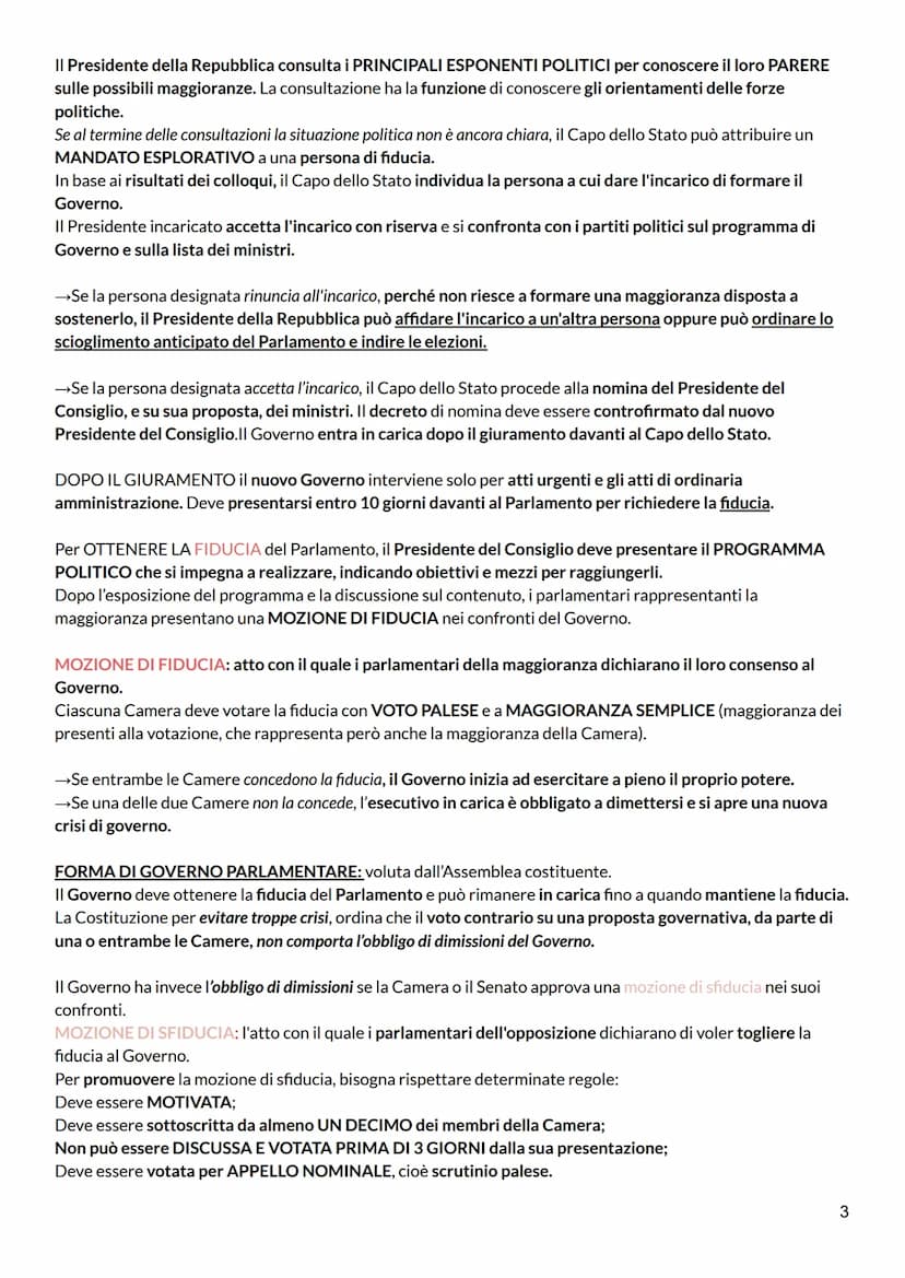 GOVERNO
E' un ORGANO COSTITUZIONALE, INDIPENDENTE E AUTONOMO, ma deve avere la FIDUCIA del
parlamento. A capo del POTERE ESECUTIVO e svolge 