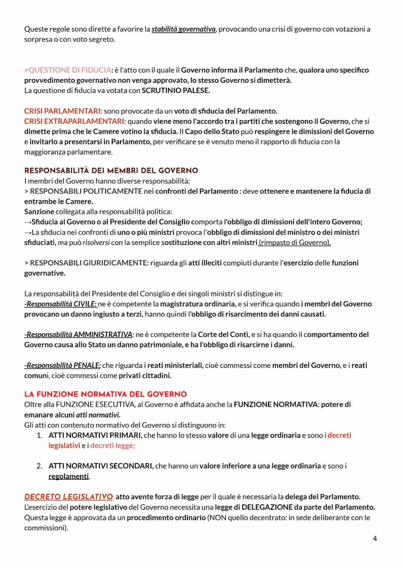 GOVERNO
E' un ORGANO COSTITUZIONALE, INDIPENDENTE E AUTONOMO, ma deve avere la FIDUCIA del
parlamento. A capo del POTERE ESECUTIVO e svolge 