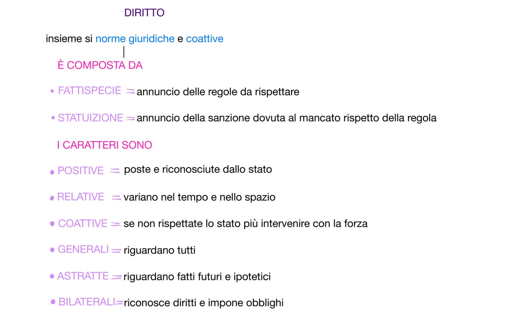 insieme si norme giuridiche e coattive
|
È COMPOSTA DA
FATTISPECIE annuncio delle regole da rispettare
• STATUIZIONE = annuncio della sanzio