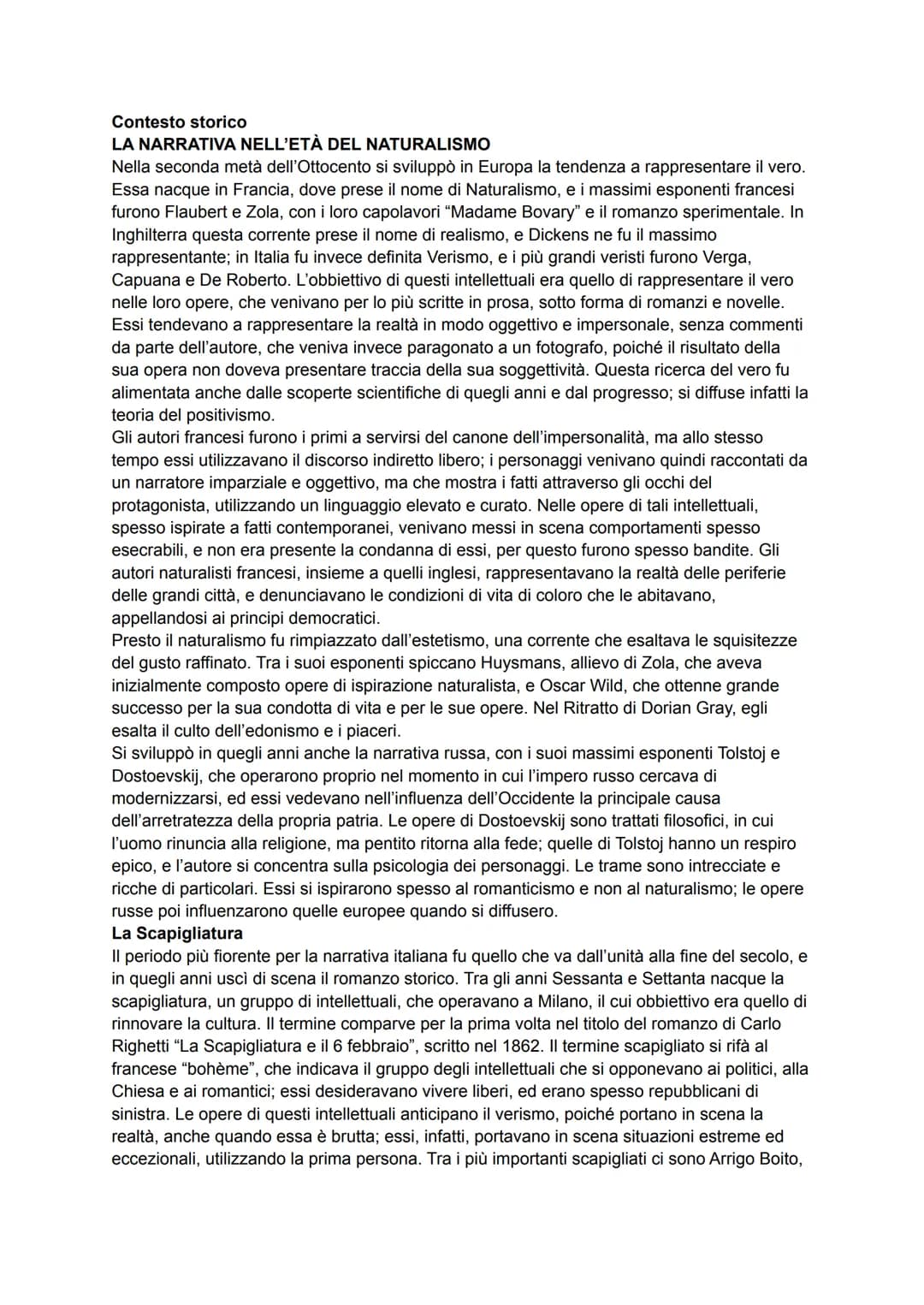 Contesto storico
LA NARRATIVA NELL'ETÀ DEL NATURALISMO
Nella seconda metà dell'Ottocento si sviluppò in Europa la tendenza a rappresentare i