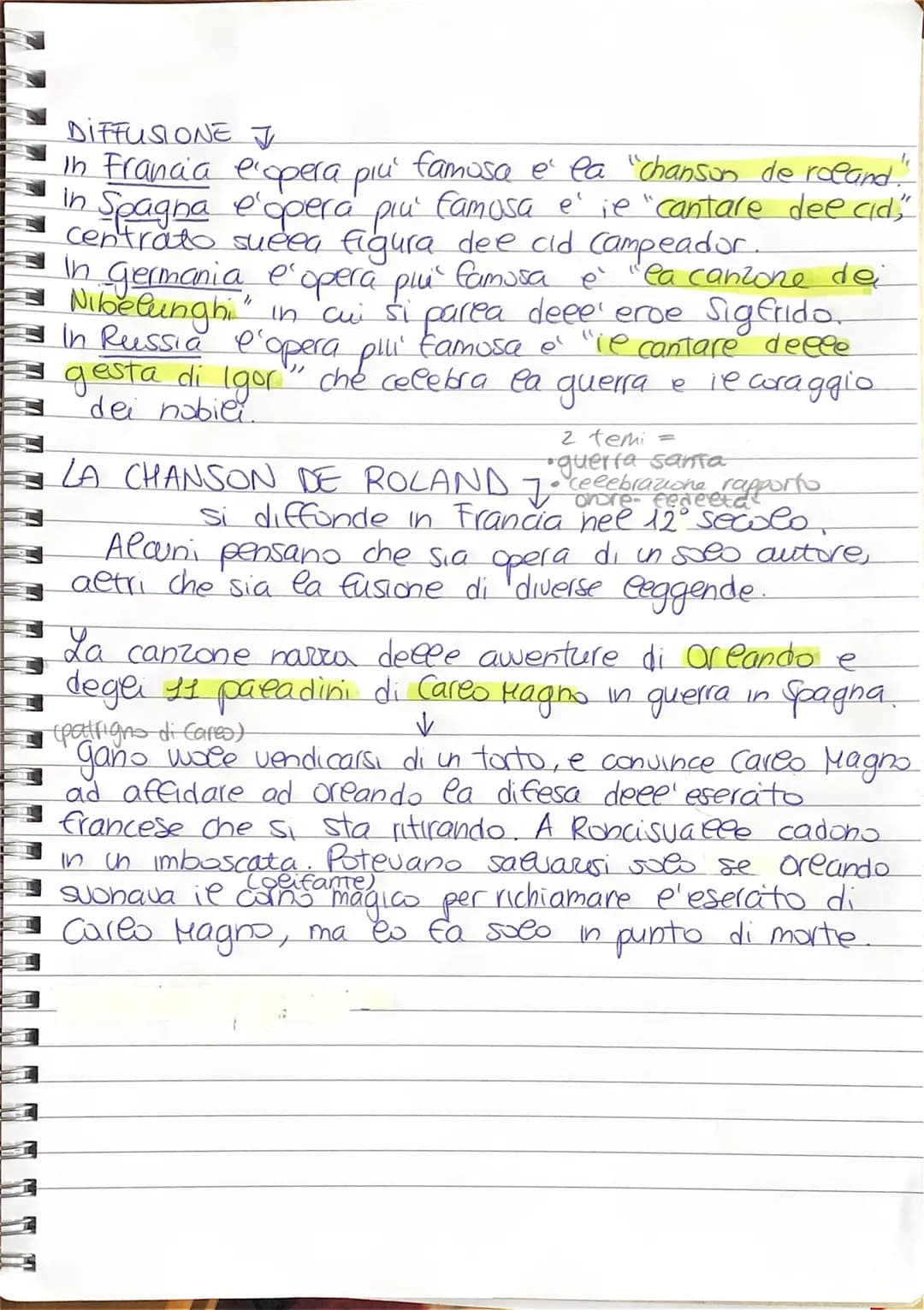 introducono eo spirito deeee crociate
↑
LE CANZONI Di GESTA.
Si diffondono in Francia tra l'11° e 13° secolo le
canzoni di gesta, opere lett