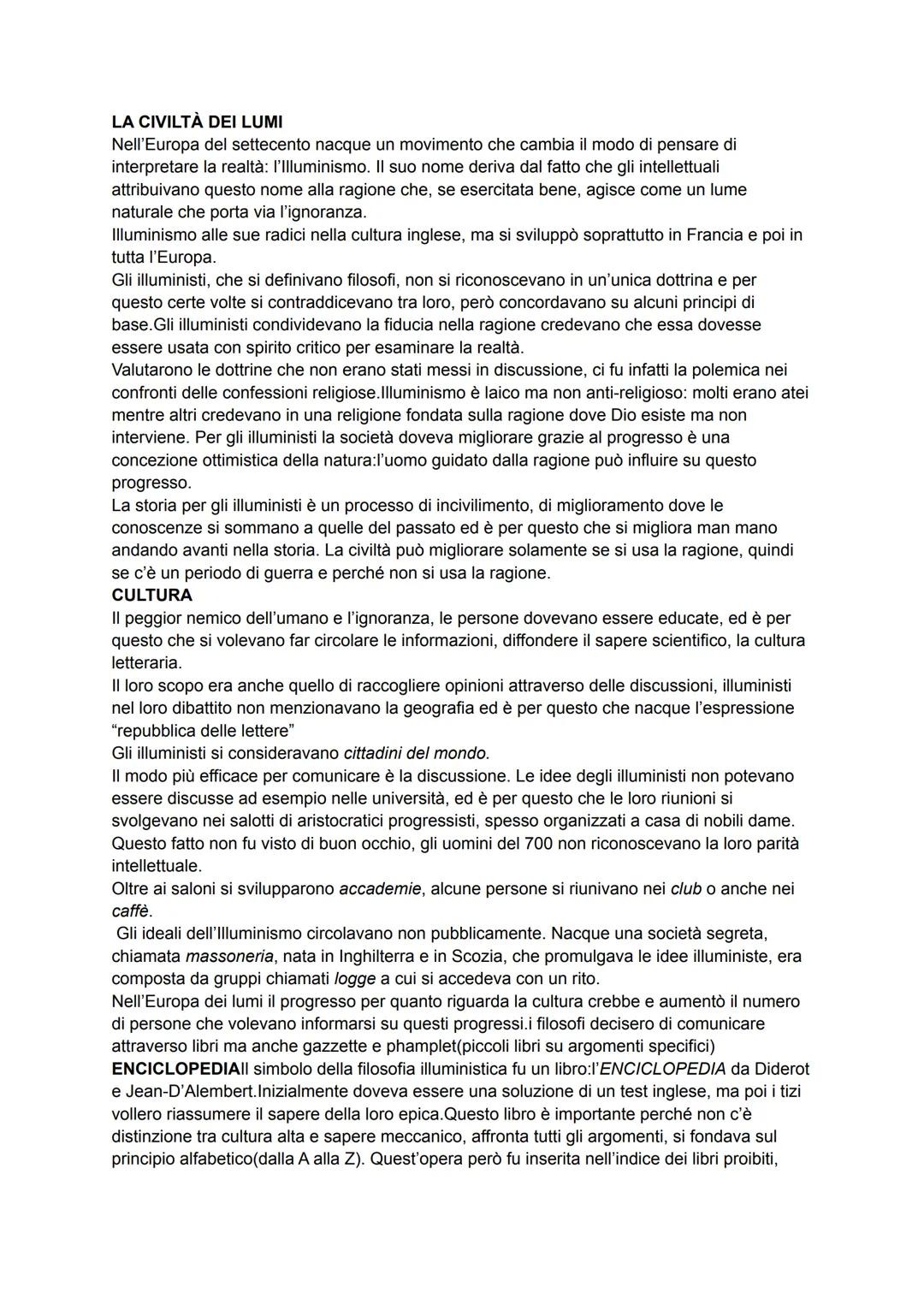 LA CIVILTÀ DEI LUMI
Nell'Europa del settecento nacque un movimento che cambia il modo di pensare di
interpretare la realtà: l'Illuminismo. I