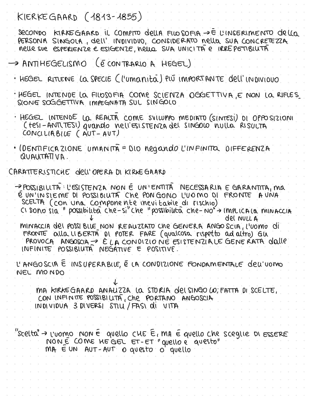 KIERKEGAARD (1813-1855)
SECONDO KIRKEGAARD IL COMPITO dellA FILOSOFIA →E L'INSERIMENTO della
PERSONA SINGOLA, dell' INDIVIDUO, CONSIDERATO n