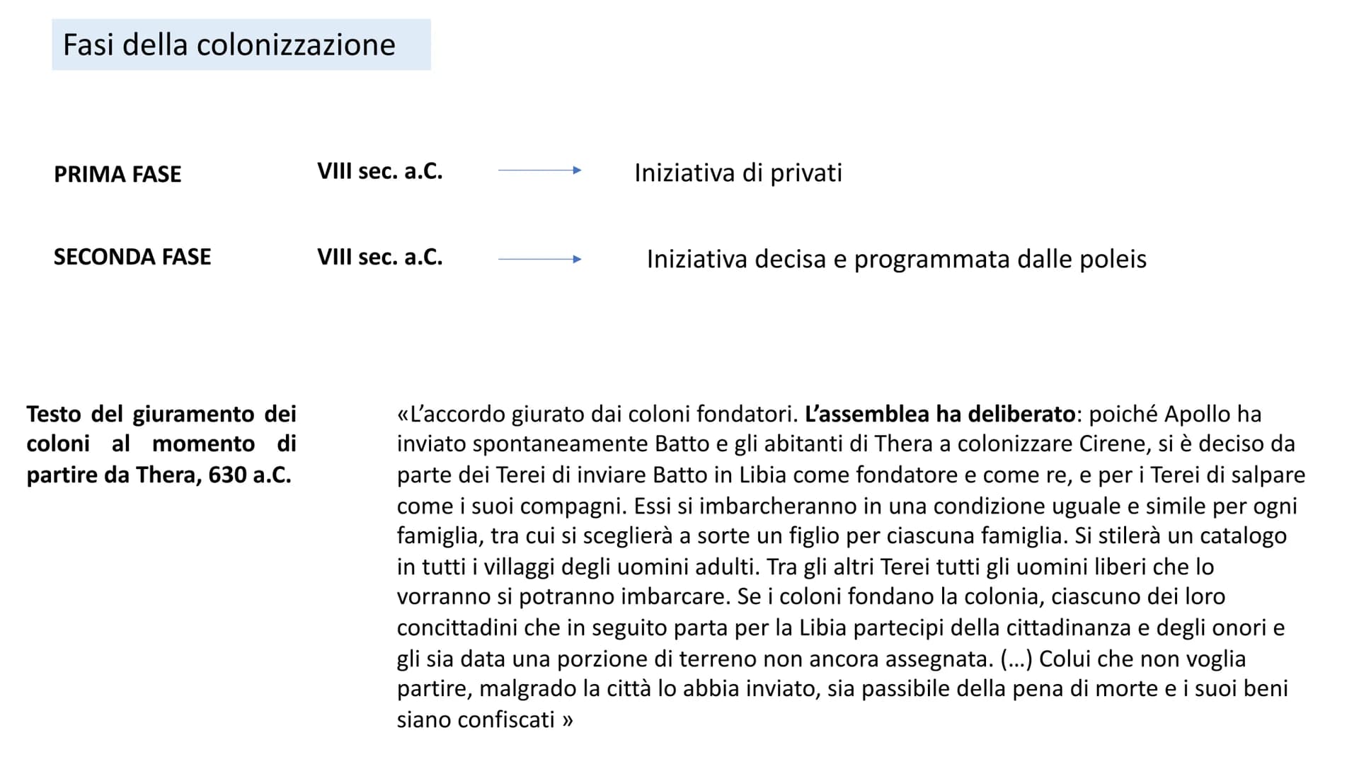 Polis: l'espansione nel
mediterraneo
La seconda colonizzazione (e le trasformazioni economiche, culturali e
politiche delle poleis) Età Arca