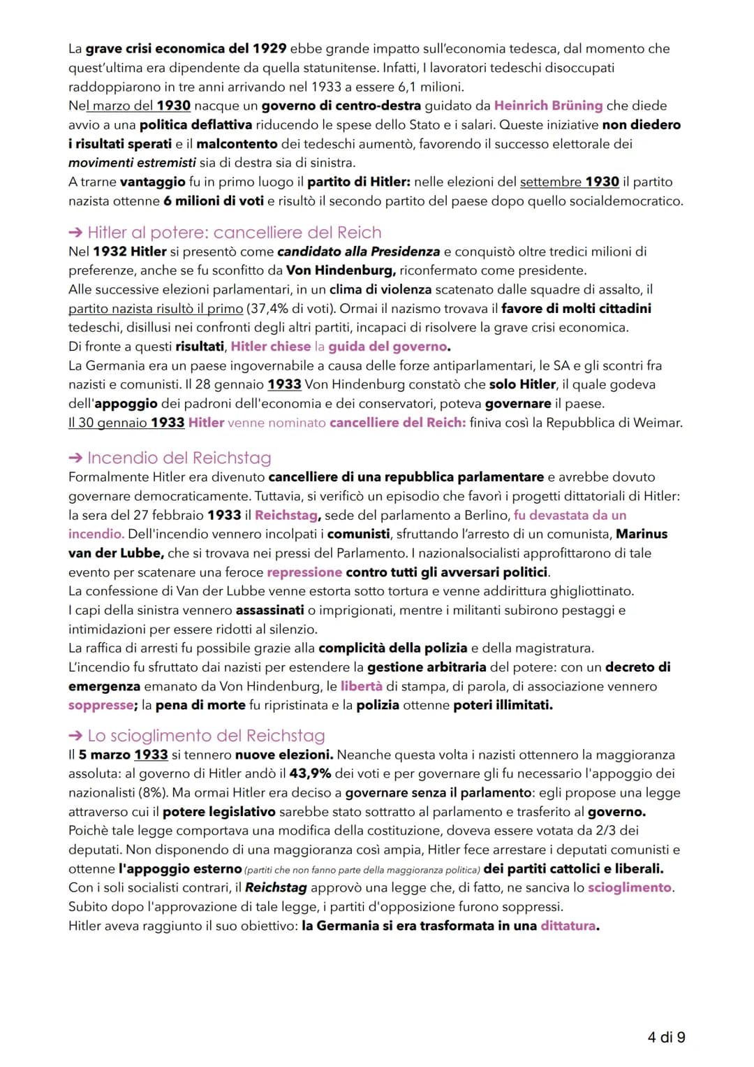 La Germania dalla Repubblica di
Weimar al Terzo Reich
1. Il dopoguerra tedesco
Alla fine del primo conflitto mondiale la Germania era stata 