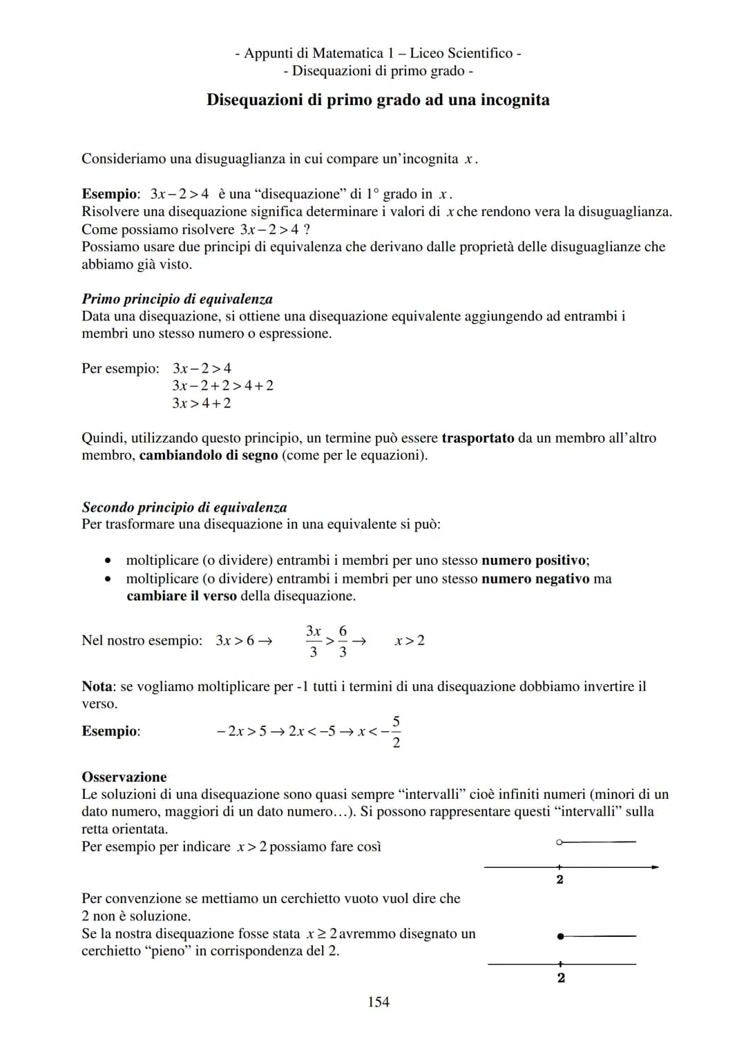 - Appunti di Matematica 1 - Liceo Scientifico -
Disequazioni di primo grado -
Disequazioni di primo grado
2x > 3
Disuguaglianze numeriche
Es