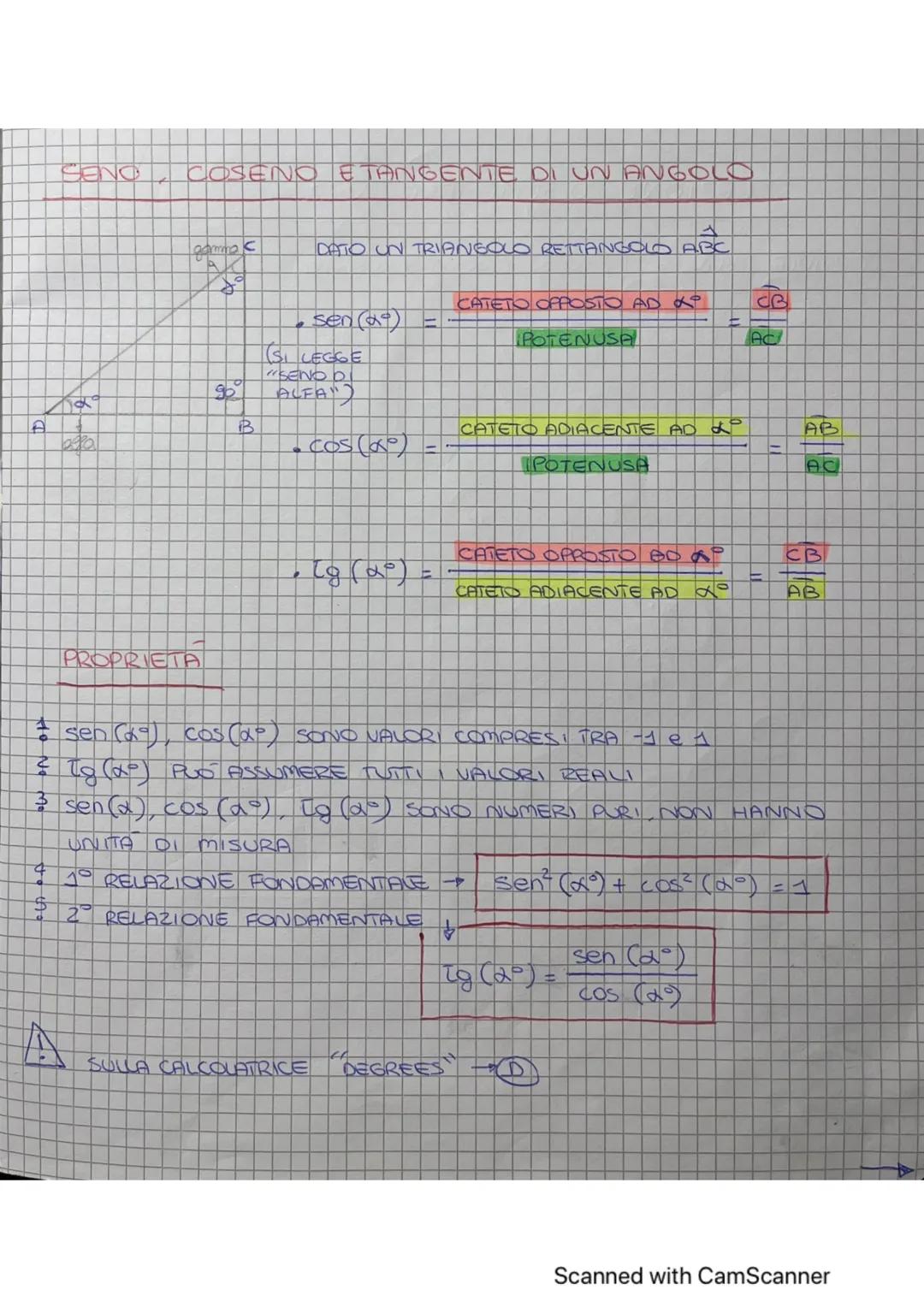 $
A
SENO
Mo
COSENO E TANGENTE DI UN ANGOLO
gamme c
PROPRIETA
95%
B
DATO UN TRIANGOLO RETTANGOLO ABC
(SI LEGGE
"SENO DI
ALFA")
cos (20)
[g (0