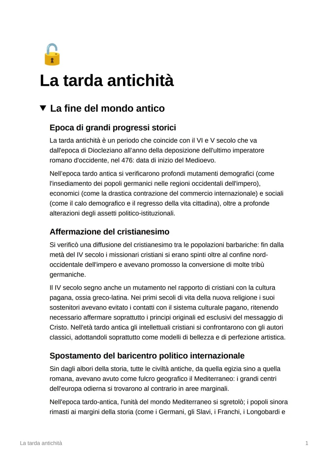 
<p>La tarda antichità è un periodo della storia che si colloca tra il VI e il V secolo e comprende l'epoca di Diocleziano fino alla deposiz