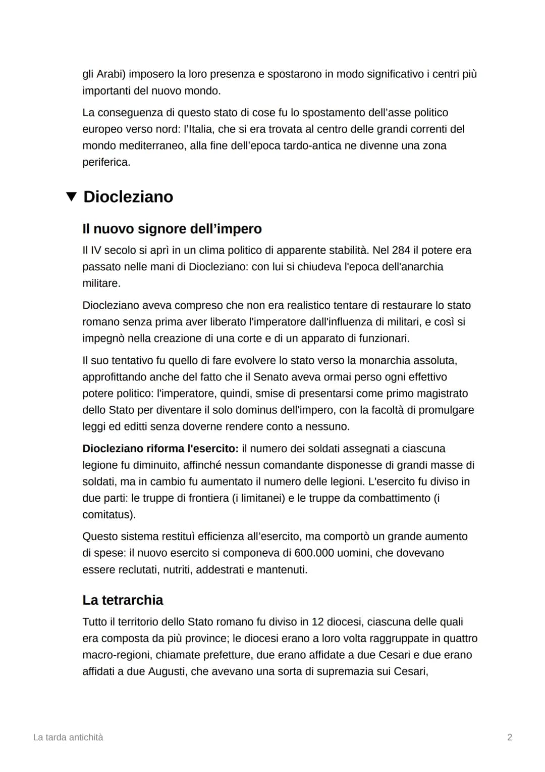 
<p>La tarda antichità è un periodo della storia che si colloca tra il VI e il V secolo e comprende l'epoca di Diocleziano fino alla deposiz