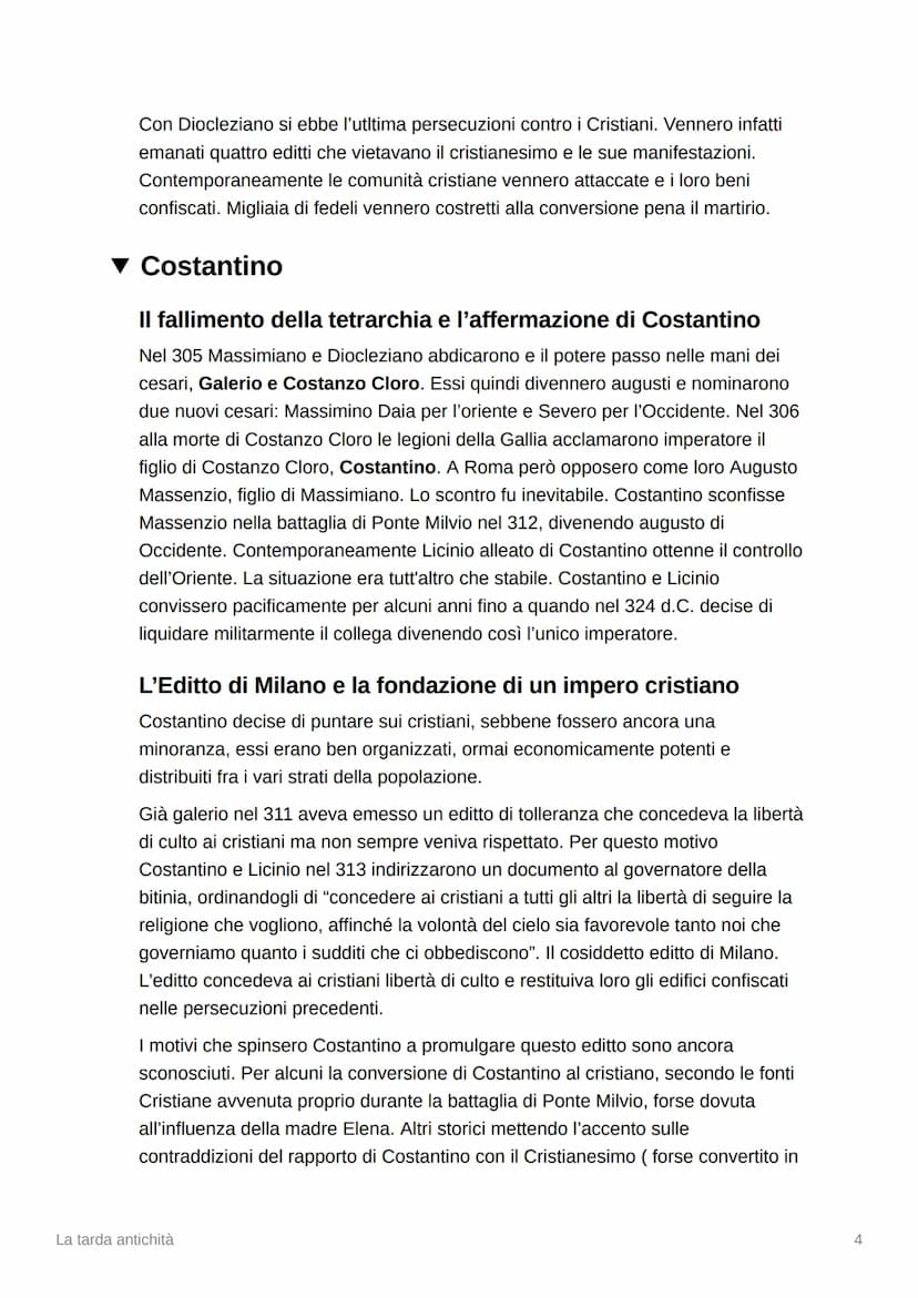 
<p>La tarda antichità è un periodo della storia che si colloca tra il VI e il V secolo e comprende l'epoca di Diocleziano fino alla deposiz