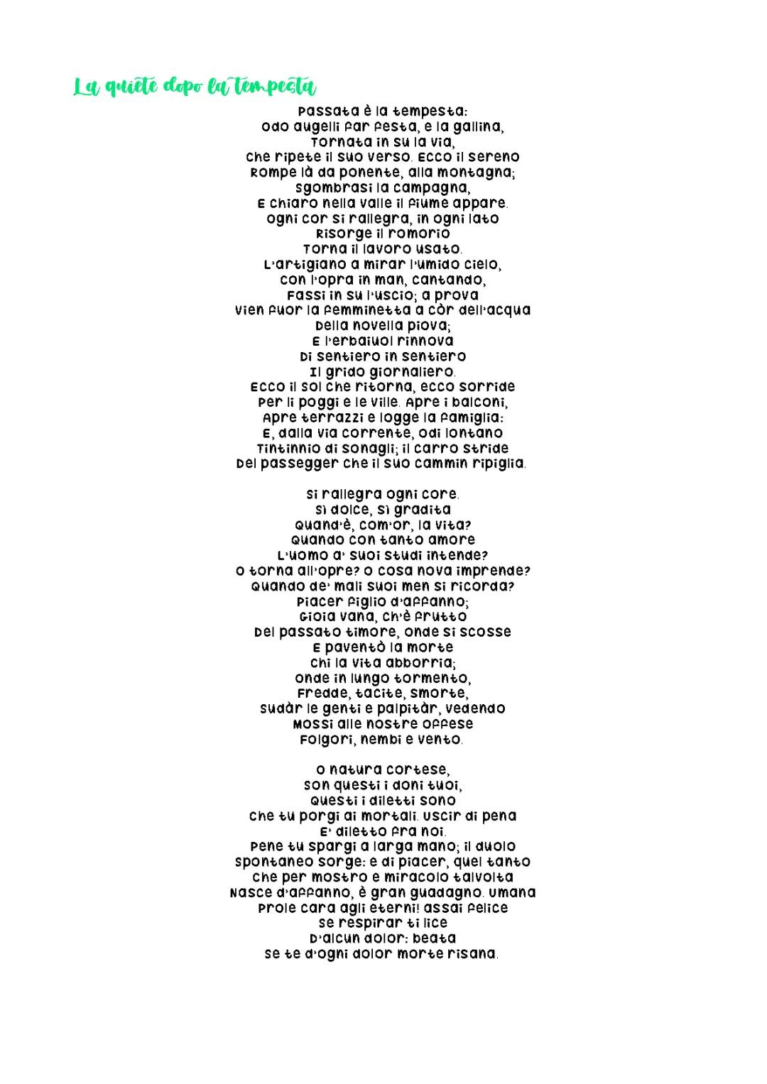 La quiete dopo la tempesta - testo, parafrasi, analisi 