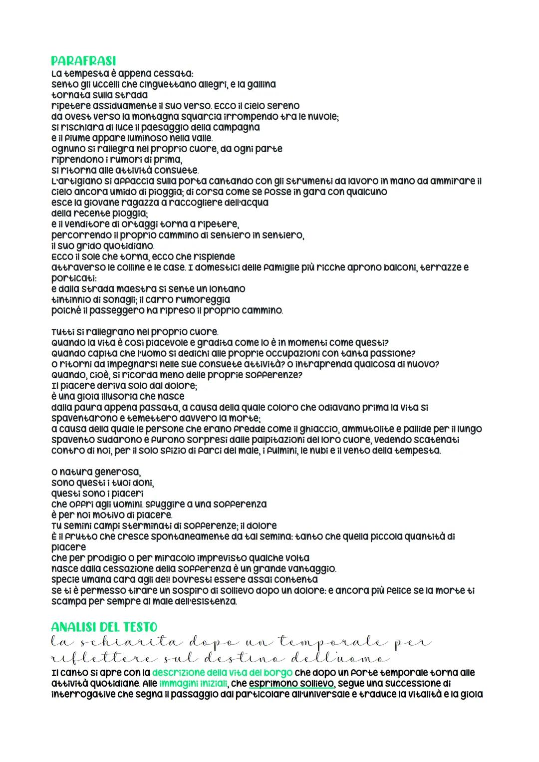 La quiete dopo la tempesta
passata è la tempesta:
odo augelli par festa, e la gallina,
Tornata in su la via,
che ripete il suo verso. ECCO i
