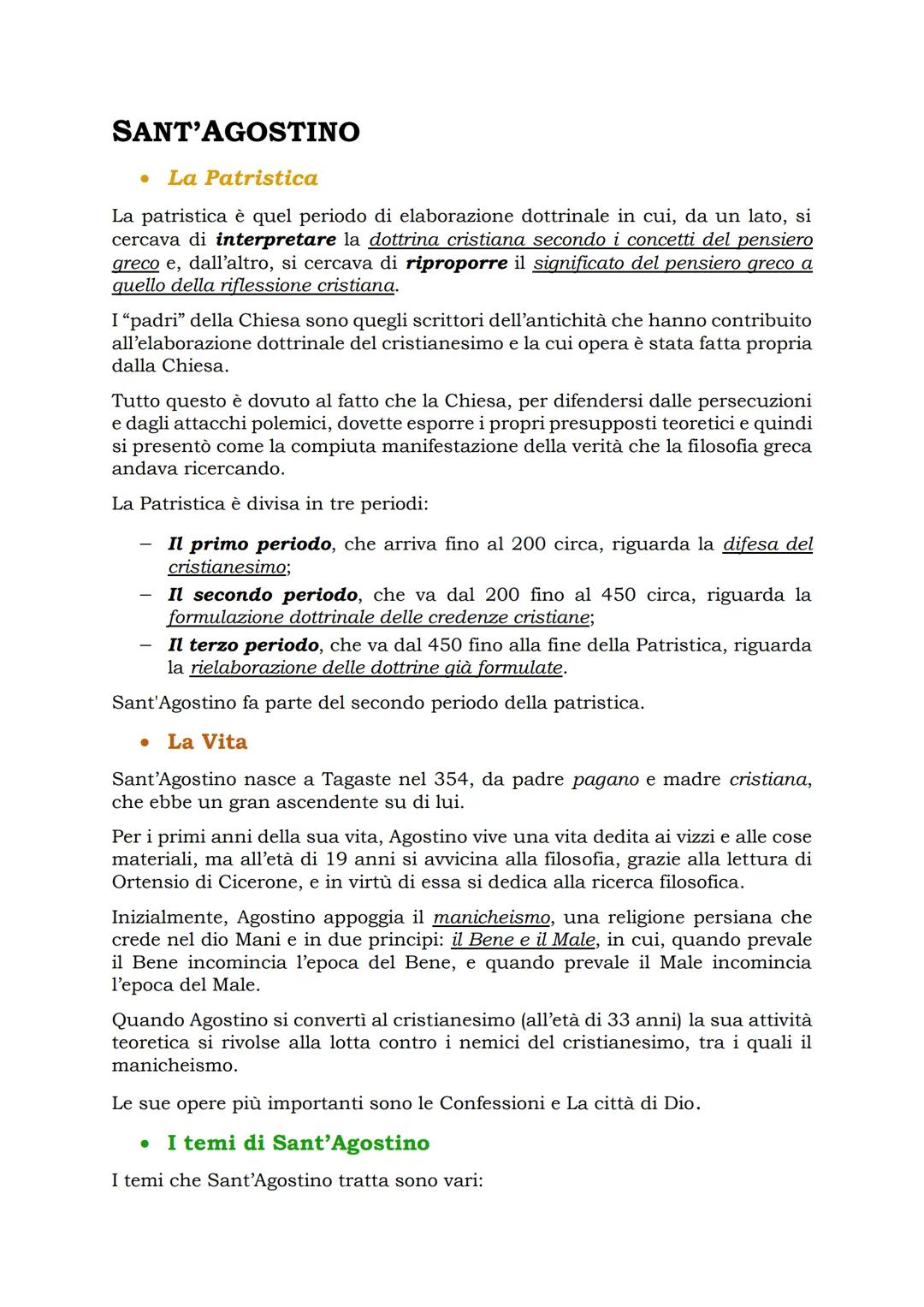 SANT'AGOSTINO
La Patristica
La patristica è quel periodo di elaborazione dottrinale in cui, da un lato, si
cercava di interpretare la dottri