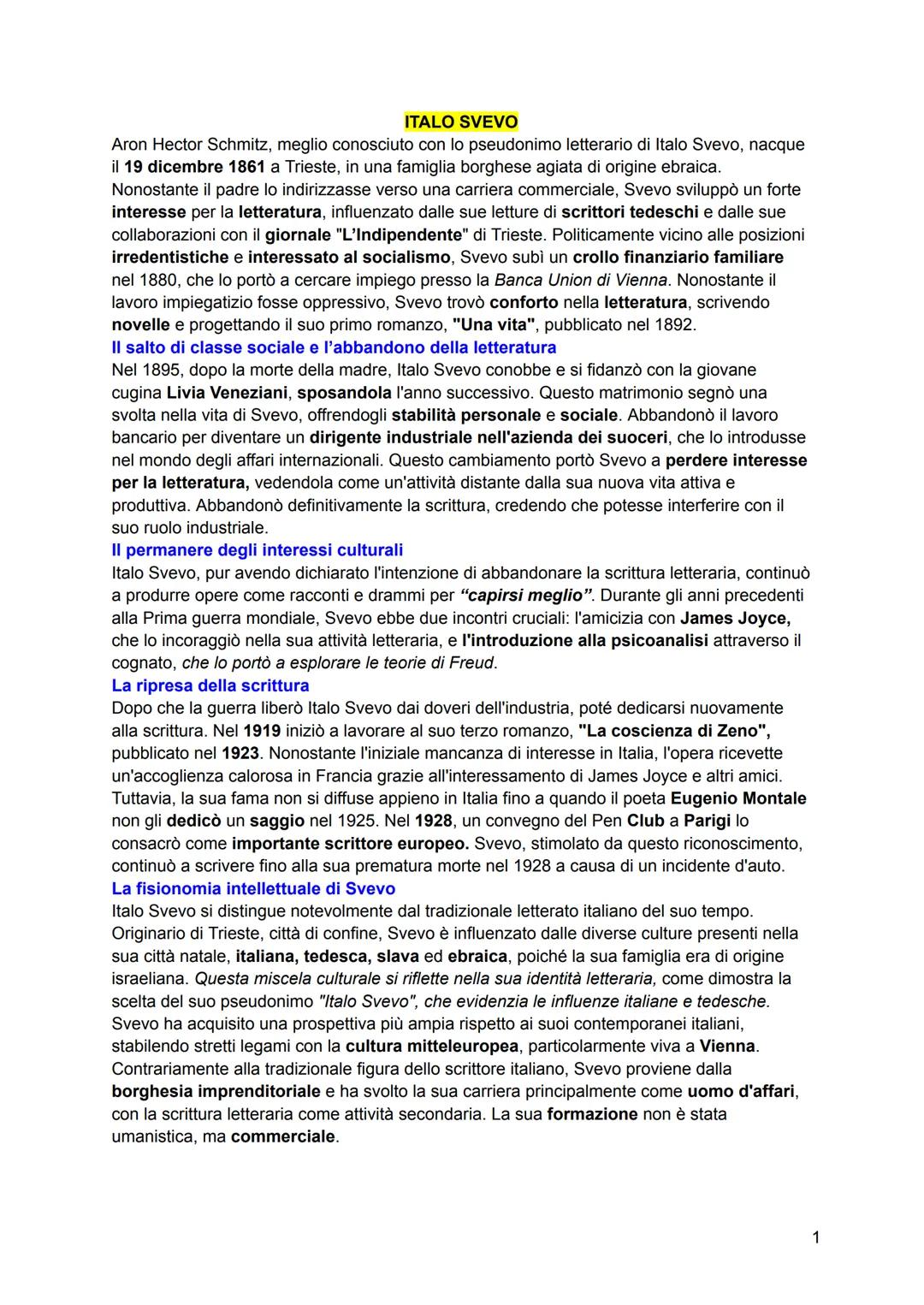 # ITALO SVEVO

Aron Hector Schmitz, meglio conosciuto con lo pseudonimo letterario di Italo Svevo, nacque
il 19 dicembre 1861 a Trieste, in 