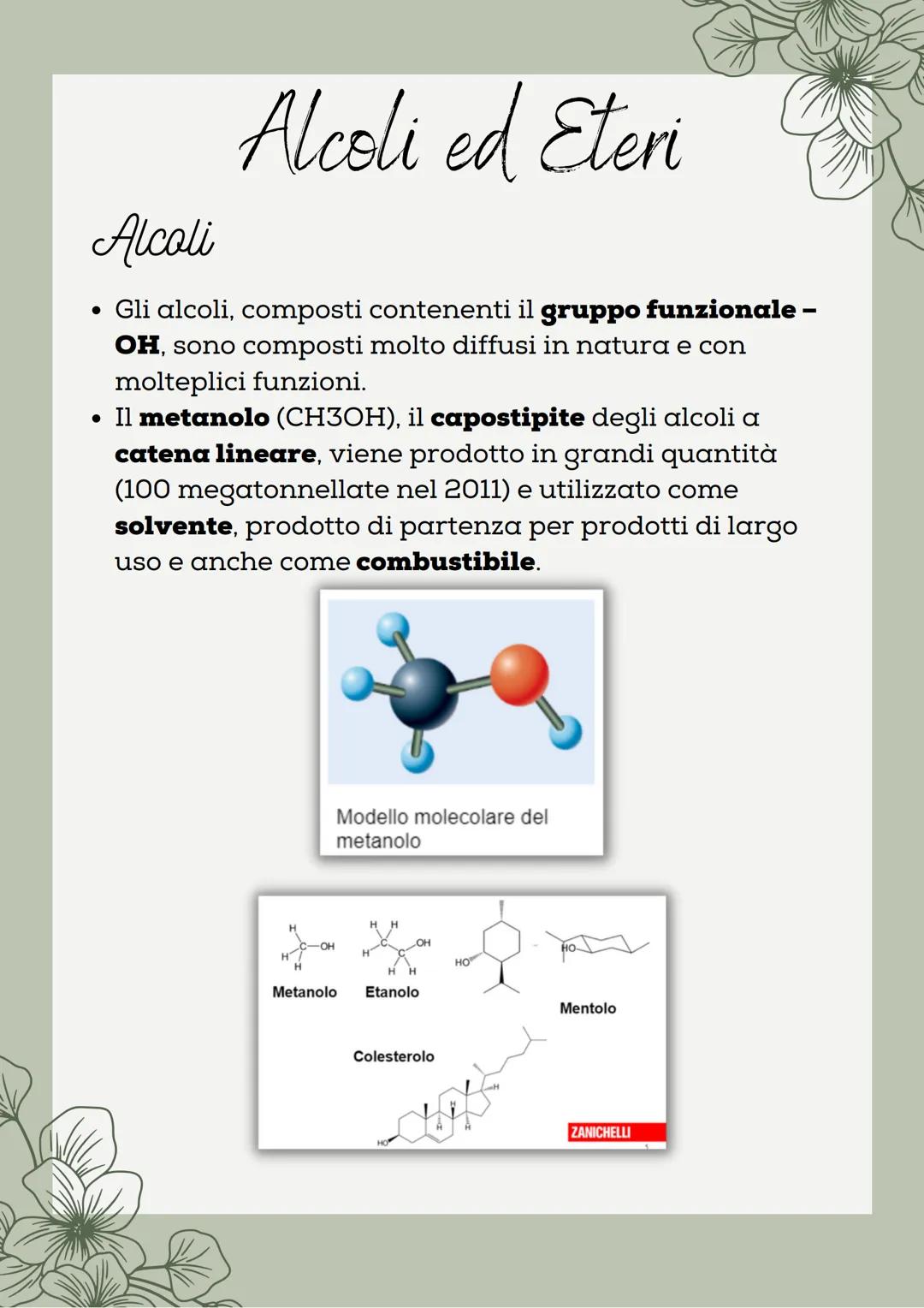 # Alcoli ed Eteri

Alcoli

*   Gli alcoli, composti contenenti il gruppo funzionale -
OH, sono composti molto diffusi in natura e con
moltep