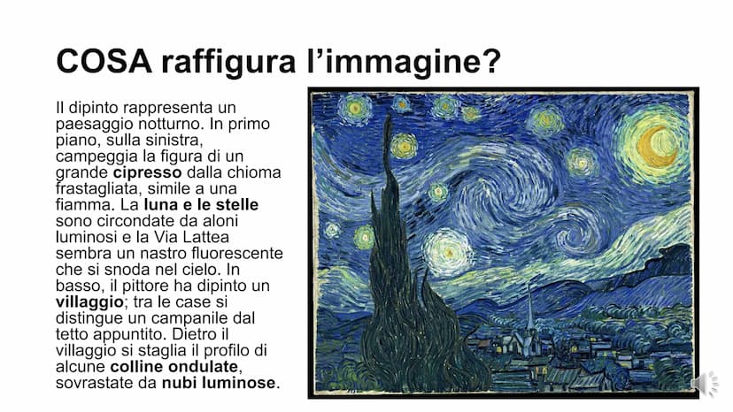 LA NOTTE
STELLATA
Van Gogh Autore: Vincent Van Gogh
Titolo: La notte stellata
Anno: 1889
Tecnica: olio su tela
Dimensioni: 73 x 92 cm
Colloc