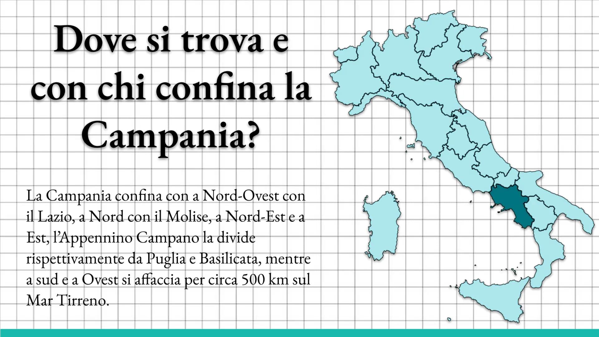 LANSITY
SA.
BRAUL
La Campania Dove si trova e
con chi confina la
Campania?
La Campania confina con a Nord-Ovest con
il Lazio, a Nord con il 
