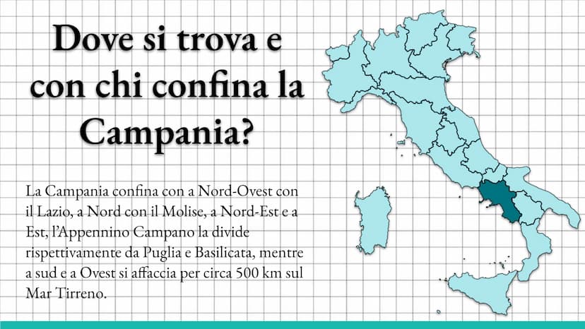 LANSITY
SA.
BRAUL
La Campania Dove si trova e
con chi confina la
Campania?
La Campania confina con a Nord-Ovest con
il Lazio, a Nord con il 