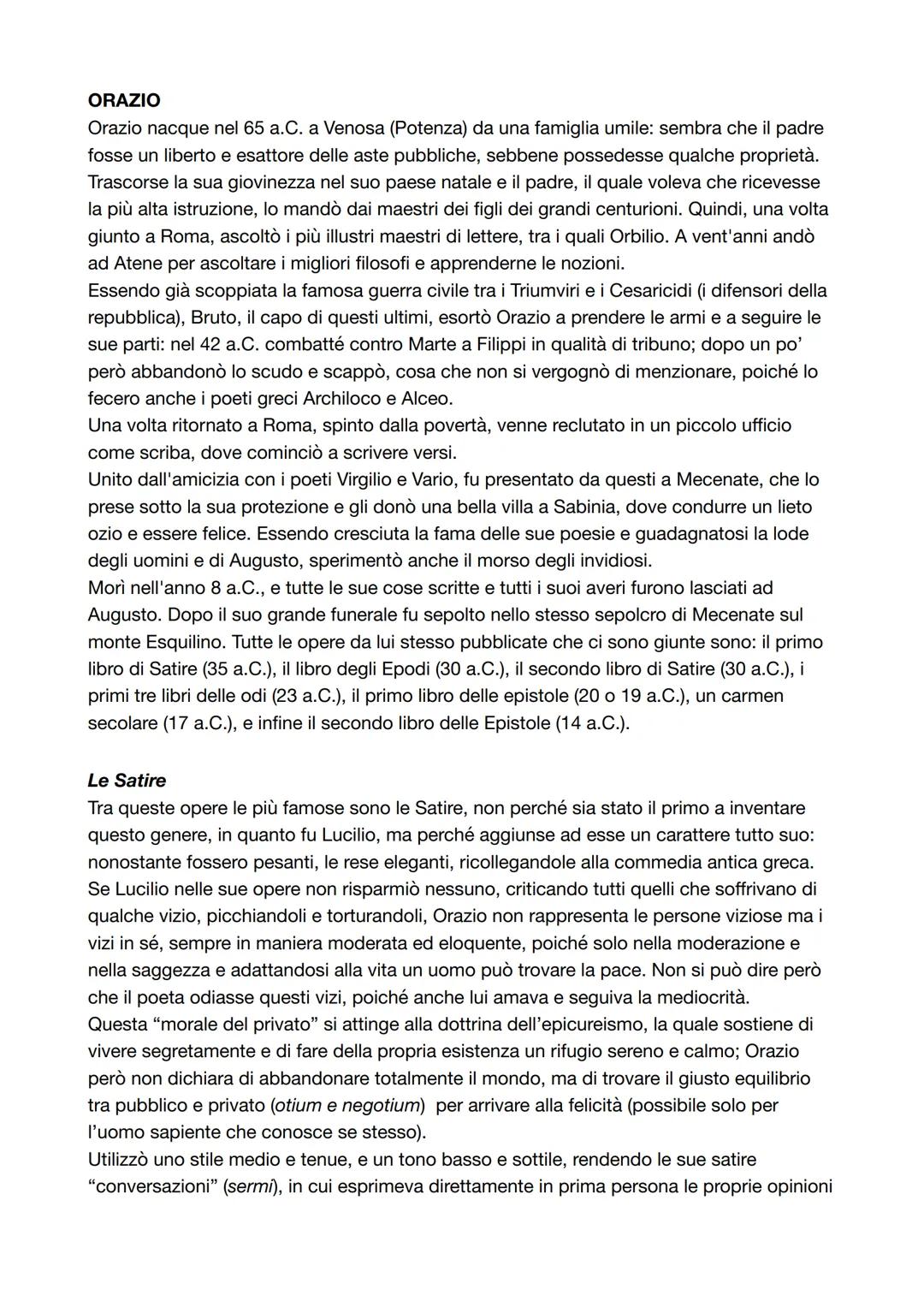 # ORAZIO

Orazio nacque nel 65 a.C. a Venosa (Potenza) da una famiglia umile: sembra che il padre
fosse un liberto e esattore delle aste pub