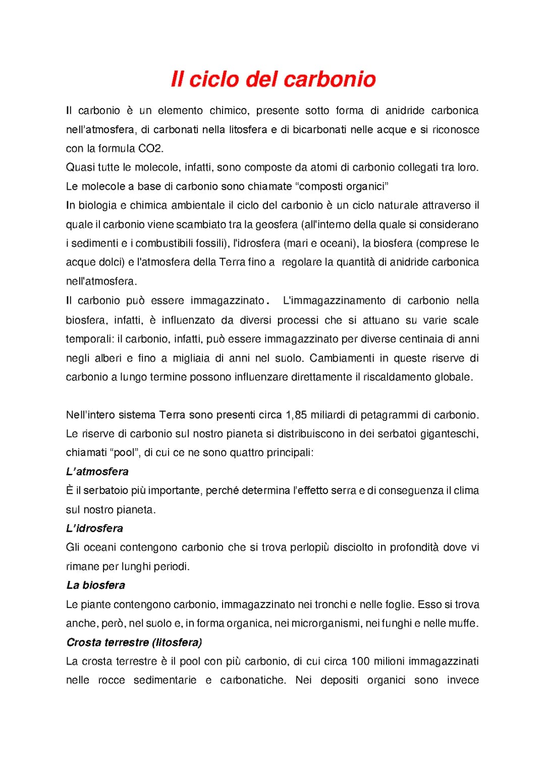 Il Ciclo del Carbonio Spiegazione Facile: Schema, Pdf e Mappa Concettuale per Bambini