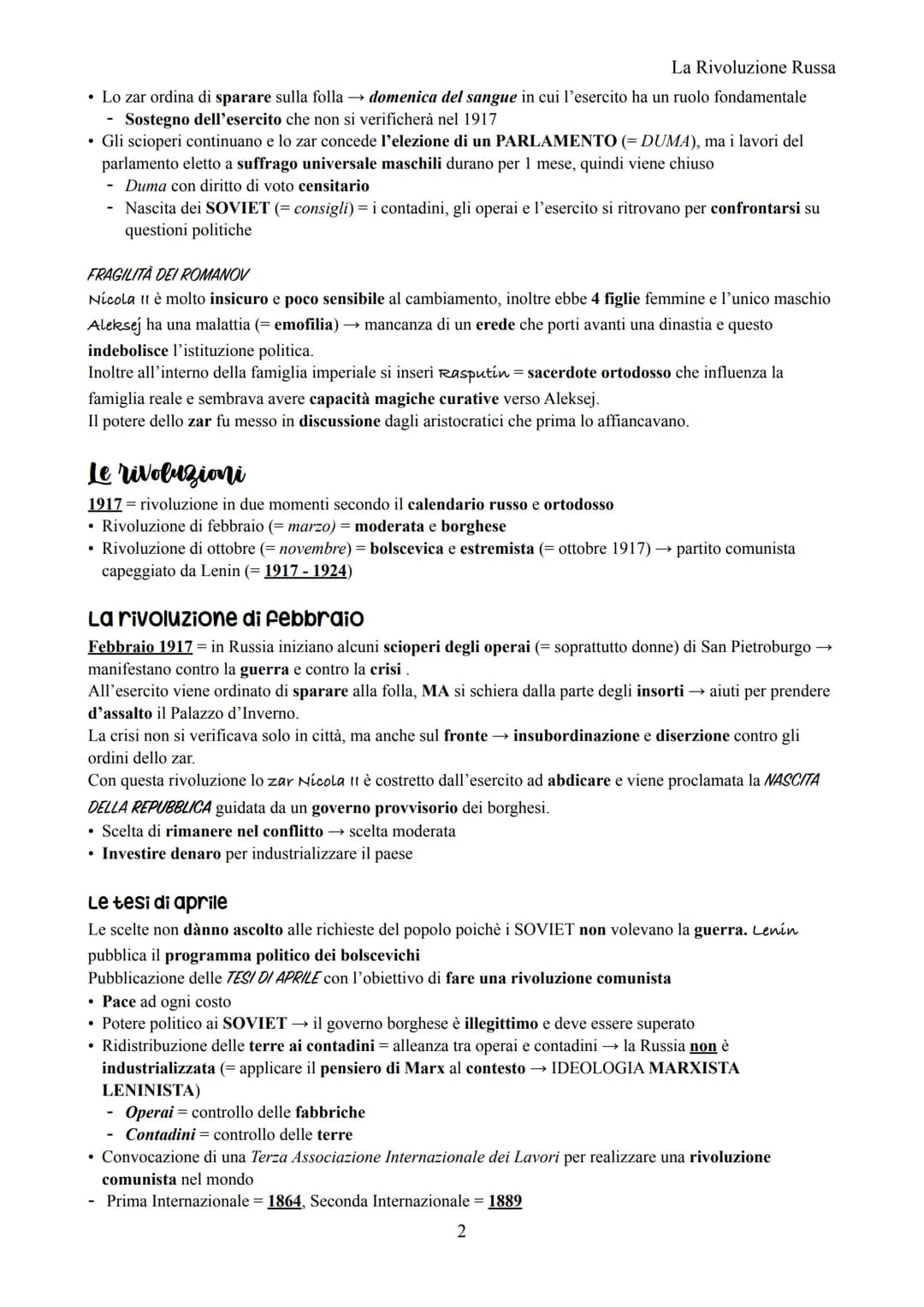 La Rivoluzione Russa
La rivoluzione Russa
1917 = rivoluzione che parte dal popolo e dall'esercito → ribellione verso lo ZAR (= impero zarist