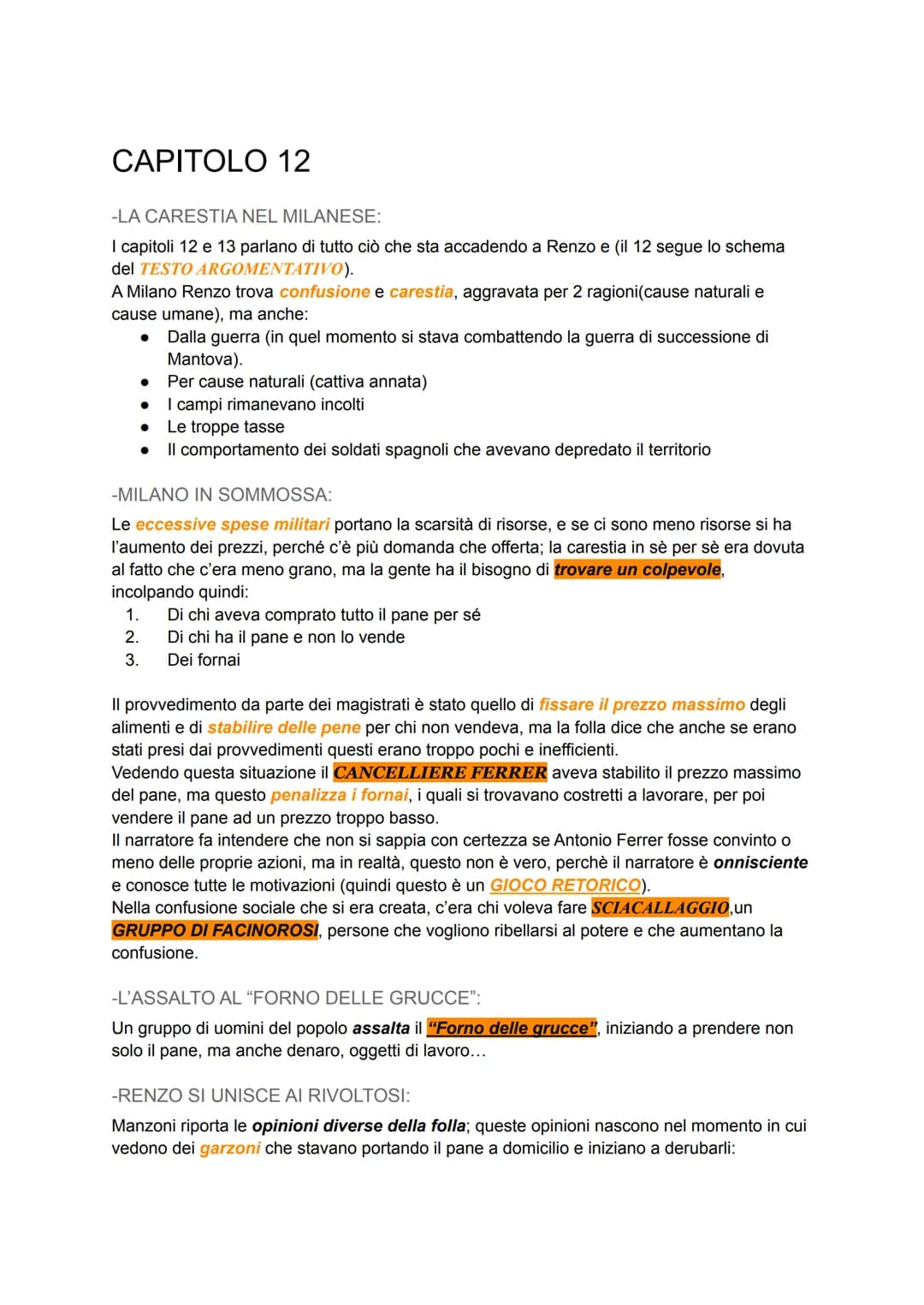 CAPITOLO 12
-LA CARESTIA NEL MILANESE:
I capitoli 12 e 13 parlano di tutto ciò che sta accadendo a Renzo e (il 12 segue lo schema
del TESTO 