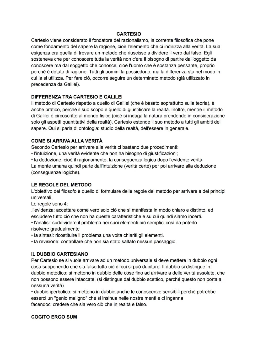 CARTESIO
Cartesio viene considerato il fondatore del razionalismo, la corrente filosofica che pone
come fondamento del sapere la ragione, ci
