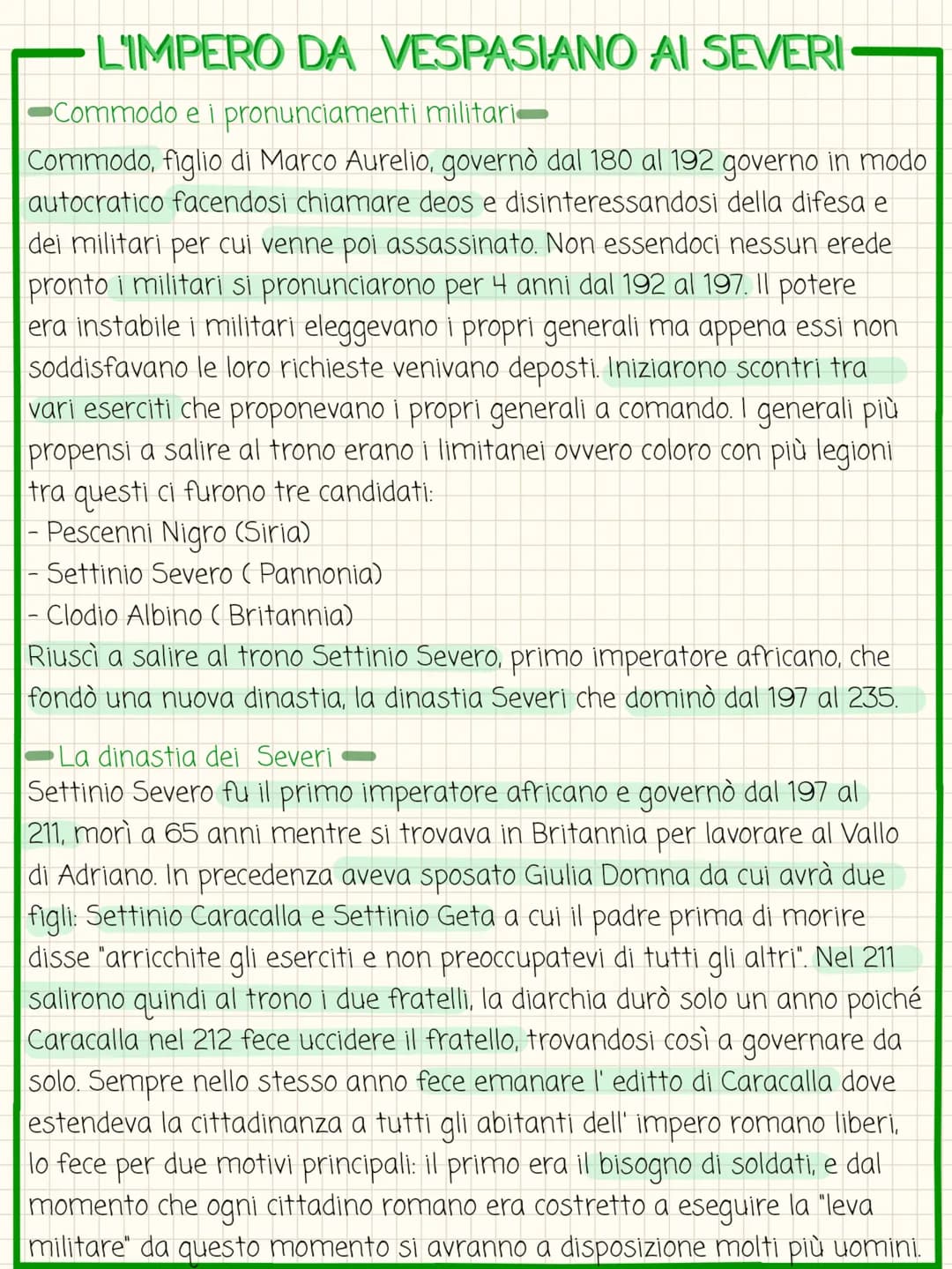 L'IMPERO DA VESPASIANO AI SEVERI
-Dopo la morte di Nerone-
Dopo la morte di Nerone ci fu un periodo di anarchia militare,
in cui in un momen