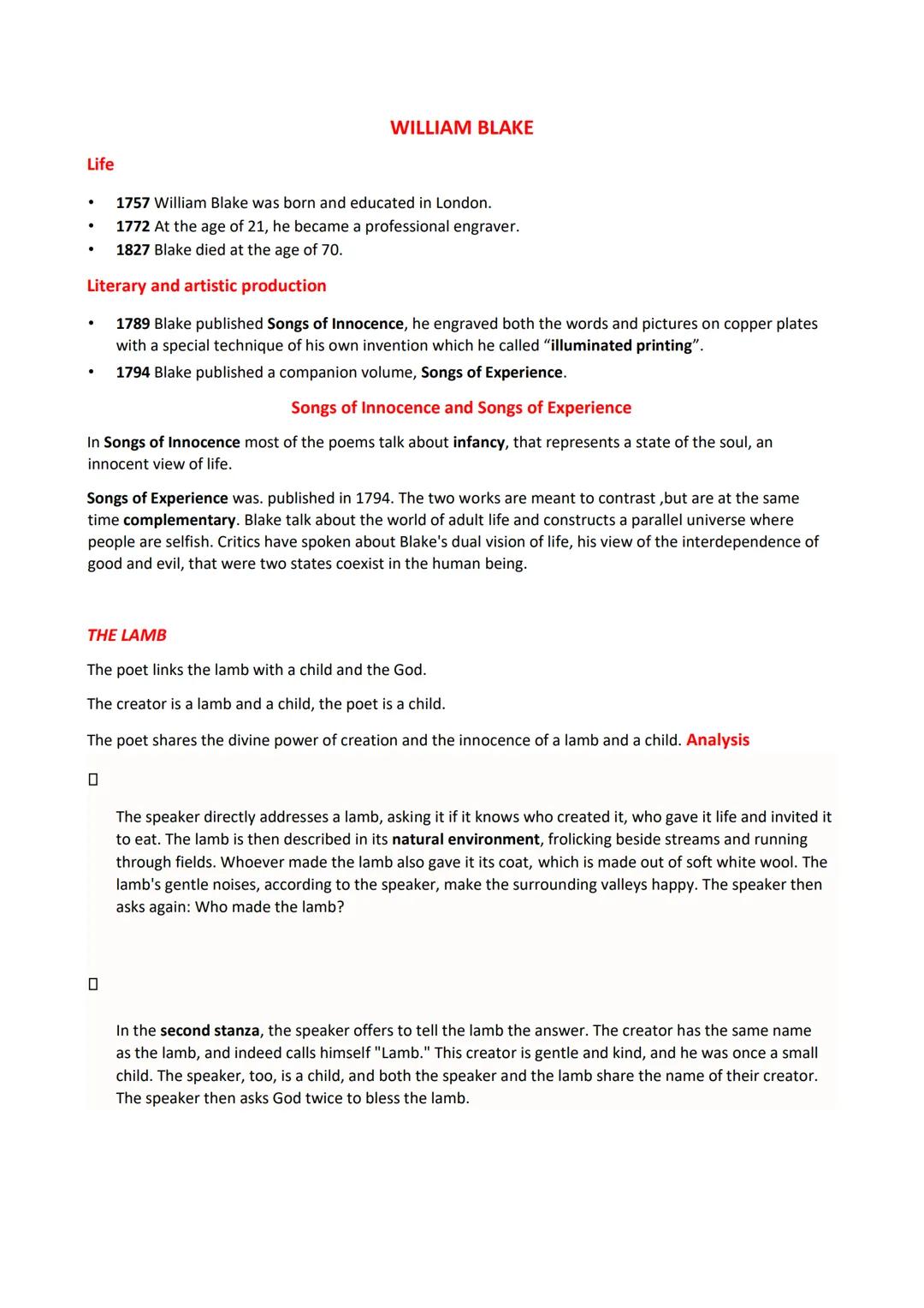 Life
●
1757 William Blake was born and educated in London.
1772 At the age of 21, he became a professional engraver.
1827 Blake died at the 
