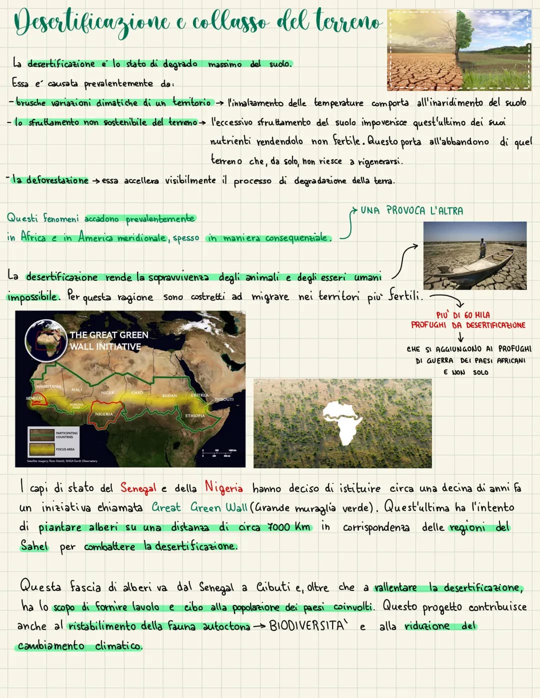 Desertificazione e collasso del terreno
La desertificazione e lo stato di degrado massimo del suolo.
Essa e causata prevalentemente da:
- br