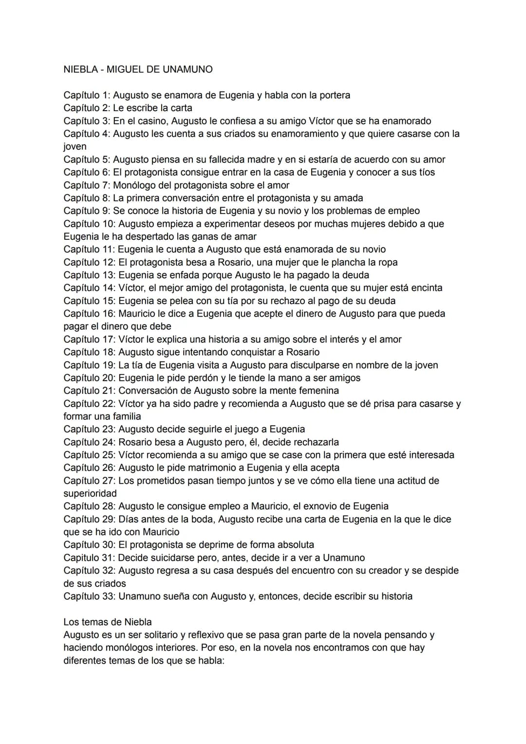 NIEBLA - MIGUEL DE UNAMUNO
Capítulo 1: Augusto se enamora de Eugenia y habla con la portera
Capítulo 2: Le escribe la carta
Capítulo 3: En e