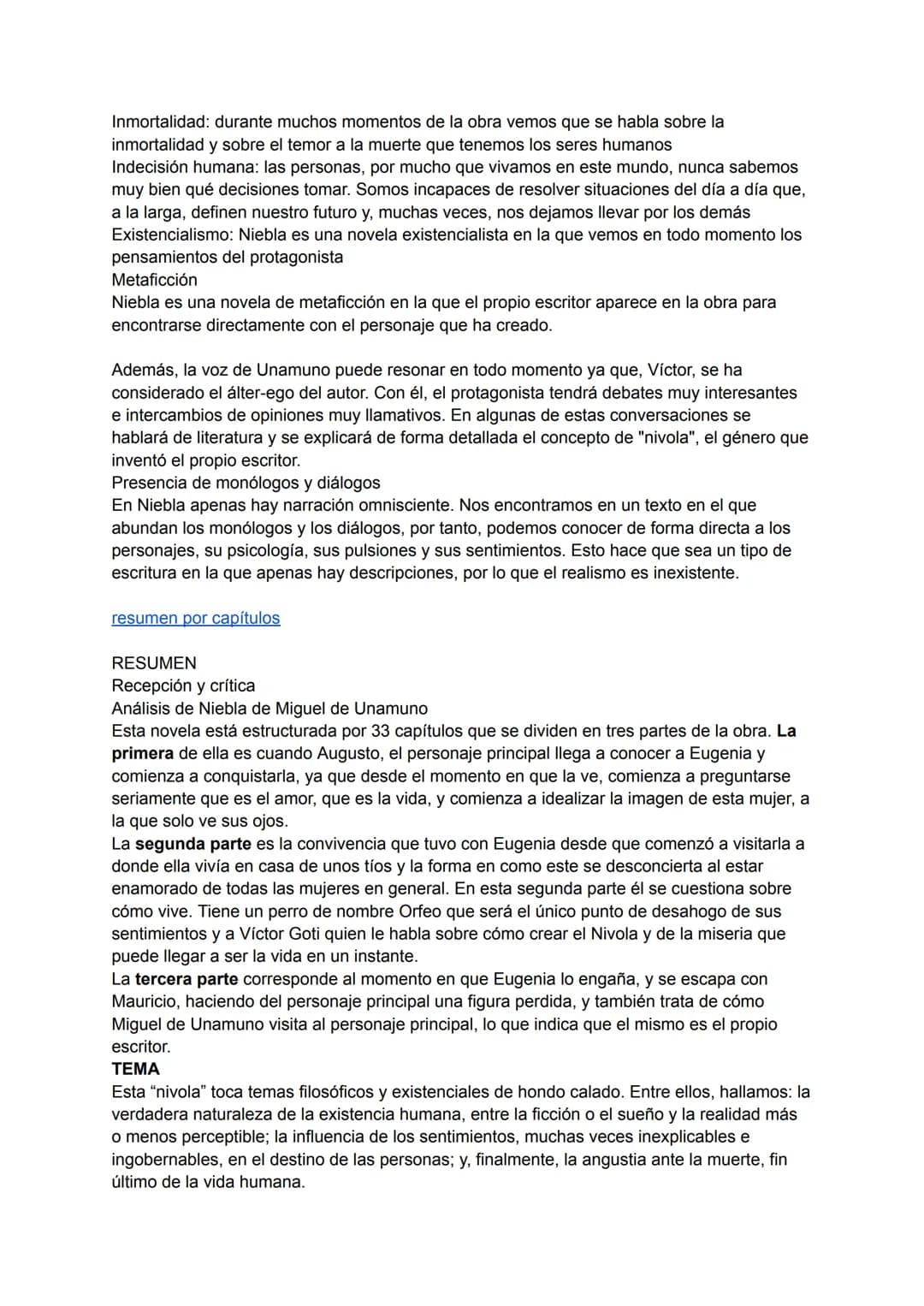 NIEBLA - MIGUEL DE UNAMUNO
Capítulo 1: Augusto se enamora de Eugenia y habla con la portera
Capítulo 2: Le escribe la carta
Capítulo 3: En e