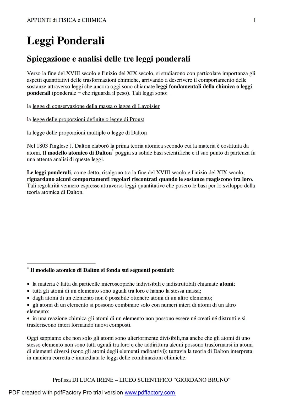 APPUNTI di FISICA e CHIMICA
Leggi Ponderali
Spiegazione e analisi delle tre leggi ponderali
Verso la fine del XVIII secolo e l'inizio del XI